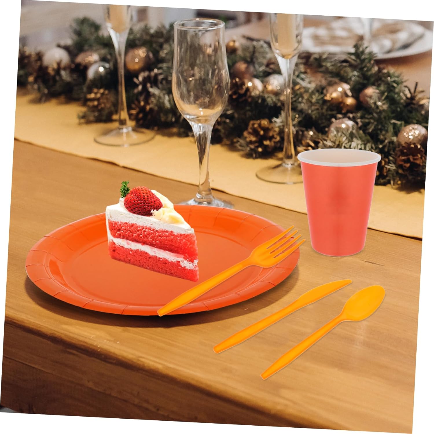 Luxshiny Orange Birthday Party Supplies Paper Tableware Dinner Dessert Plates Napkins Cups Cutlery Tablecloth