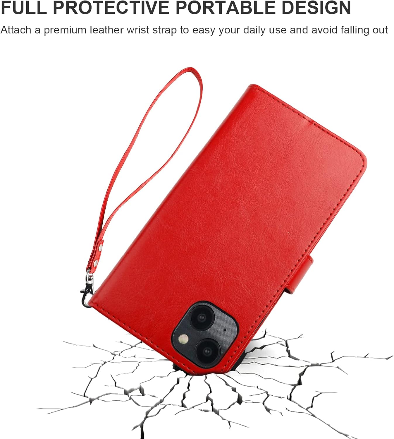Bocasal Detachable Wallet Case for iPhone 14 RFID Blocking Card Slots Holder Premium PU Leather Magnetic Kickstand Shockproof Wrist Strap Removable Flip Protective Cover 5G 6.1 inch (Red)