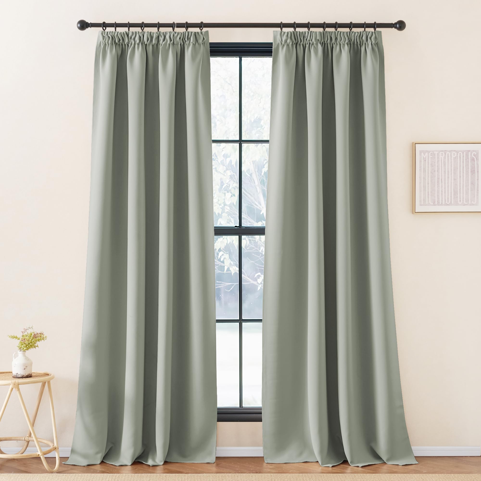 Rideaux occultants thermiques galon fronceur 140x260cm vert | KGORGE