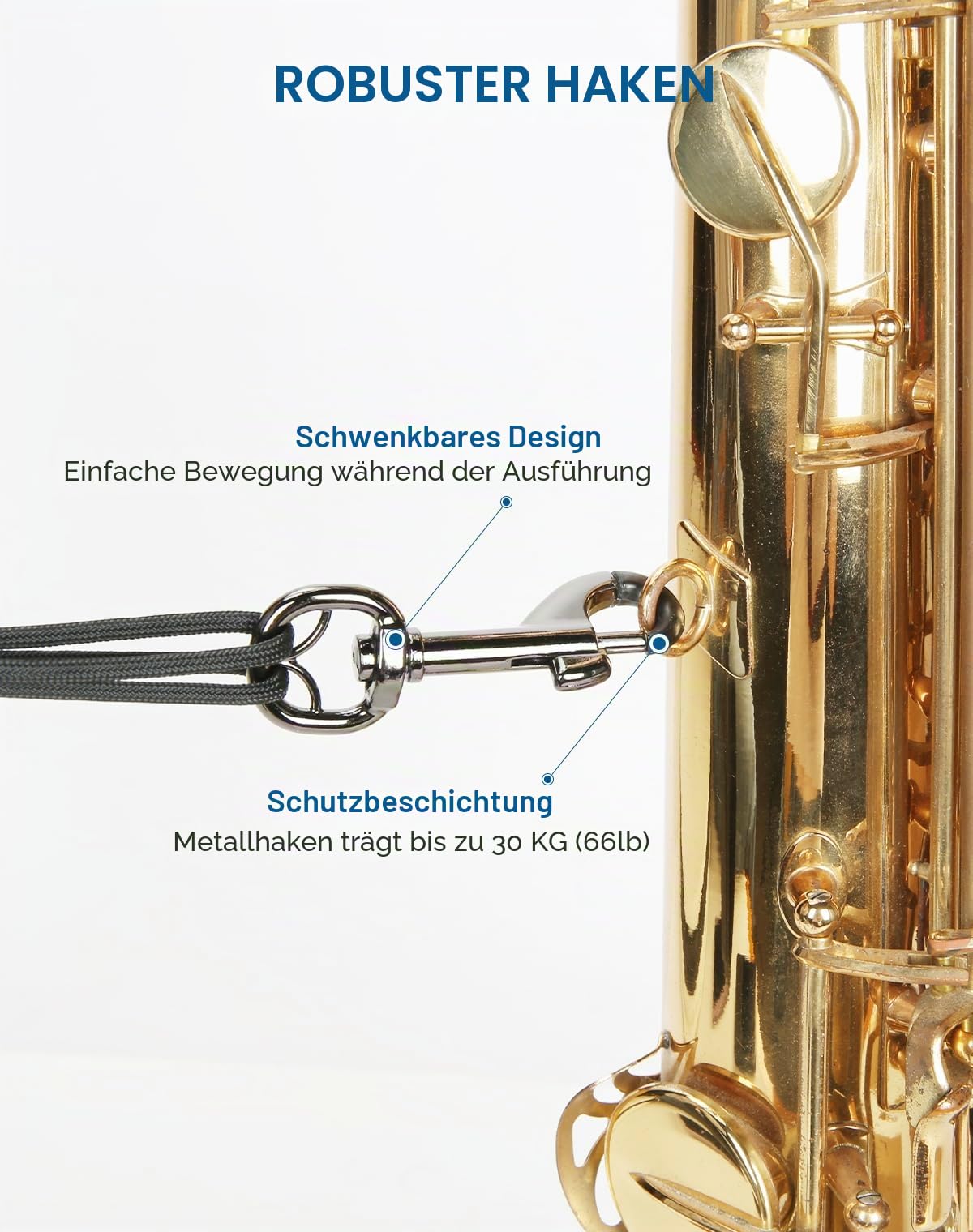 SGPRO Saxophon-Nackengurt mit verstellbarer Länge, ergonomische weiche Pads & Design - Robuster Sopran-, Tenor-, Altsaxophon-Gurt mit Metallversteller & Drehhaken, perfektes Saxophon-Zubehör Geschenk,