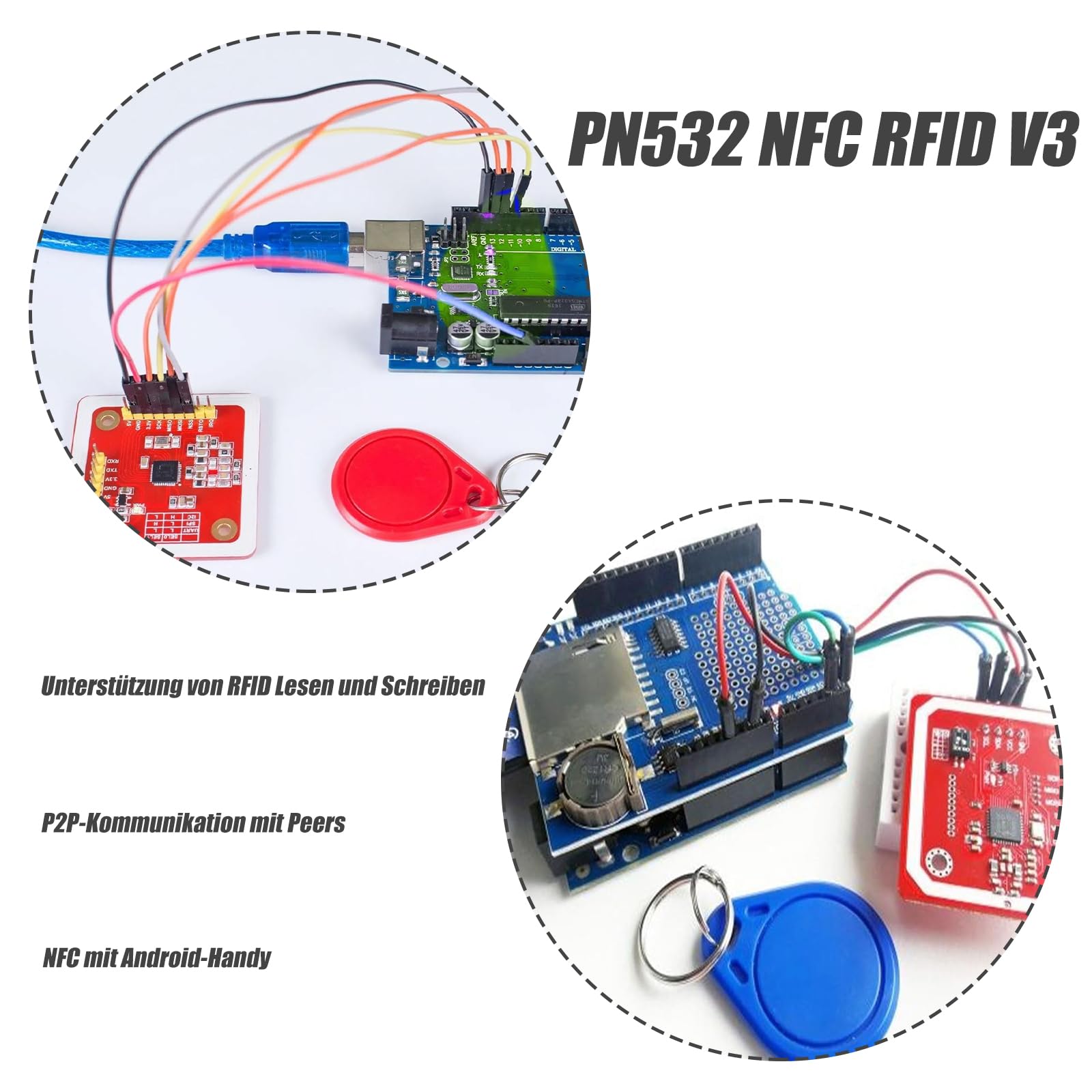 GERUI Set di 2 moduli RFID PN532 NFC, V3 Kit Reader lettore di comunicazione vicino I2C SPI HSU