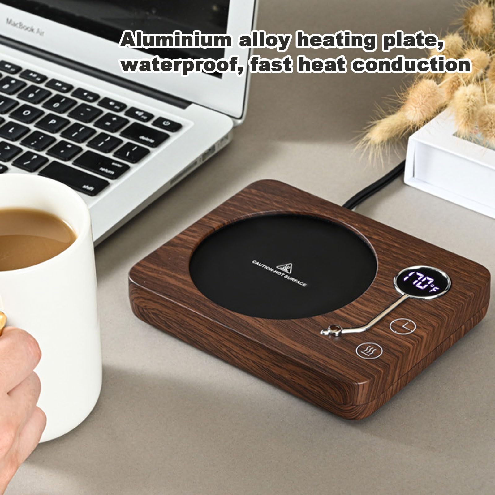 Calentador de té para computadora, calentador de tazas de café, ajustes de 3 temperaturas y temporizador de 12 horas, calentador de velas de café, apagado automático, calentador de cera para