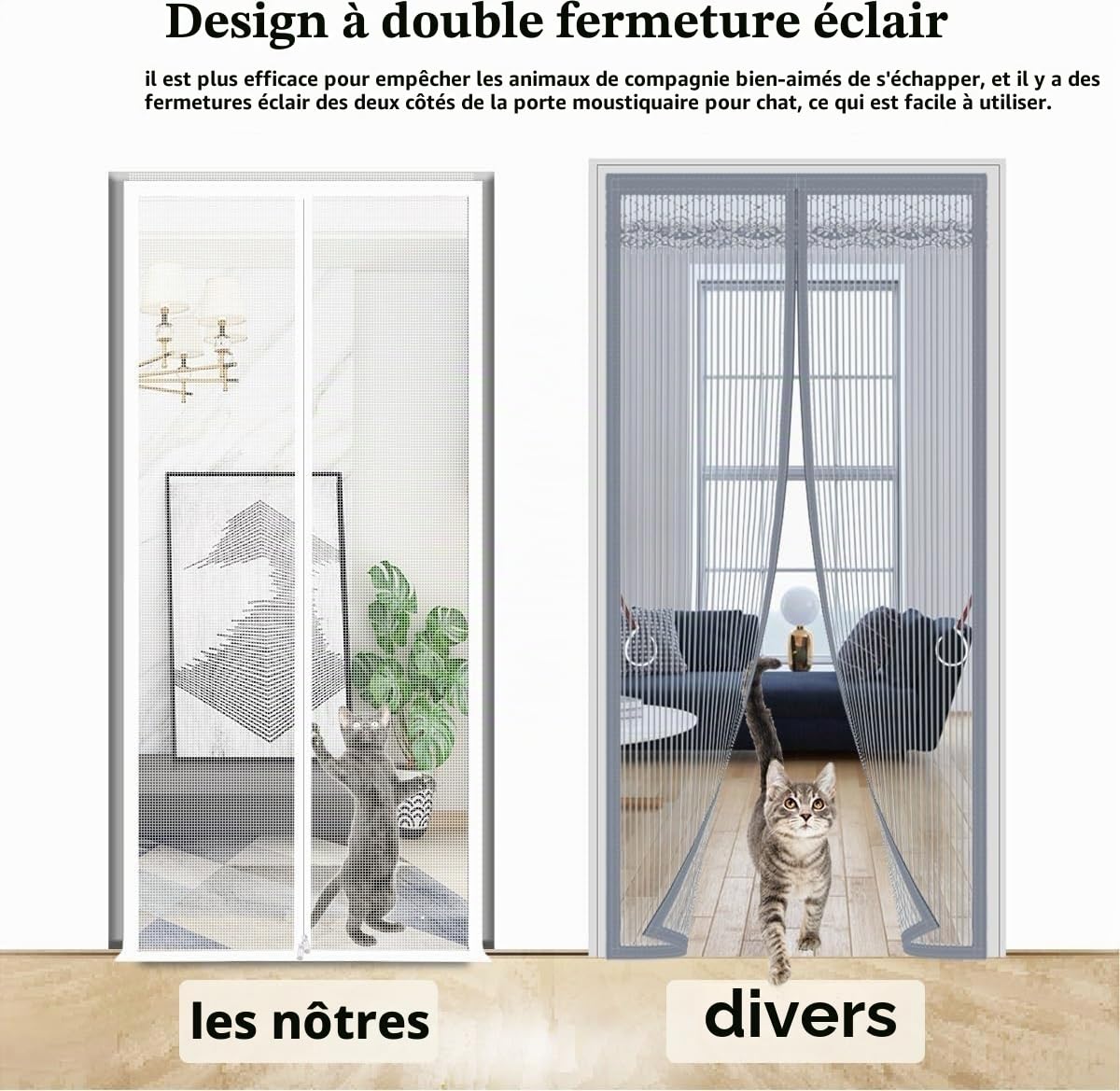 Porte Moustiquaire for Animaux 150 X 220 Cm, Moustiquaire Épaisse Anti-Chats, en Maille Résistante Aux Animaux, Anti-Rayures, avec Fermeture Éclair, for Salon, Chambre Et Cuisine(120x220cm)