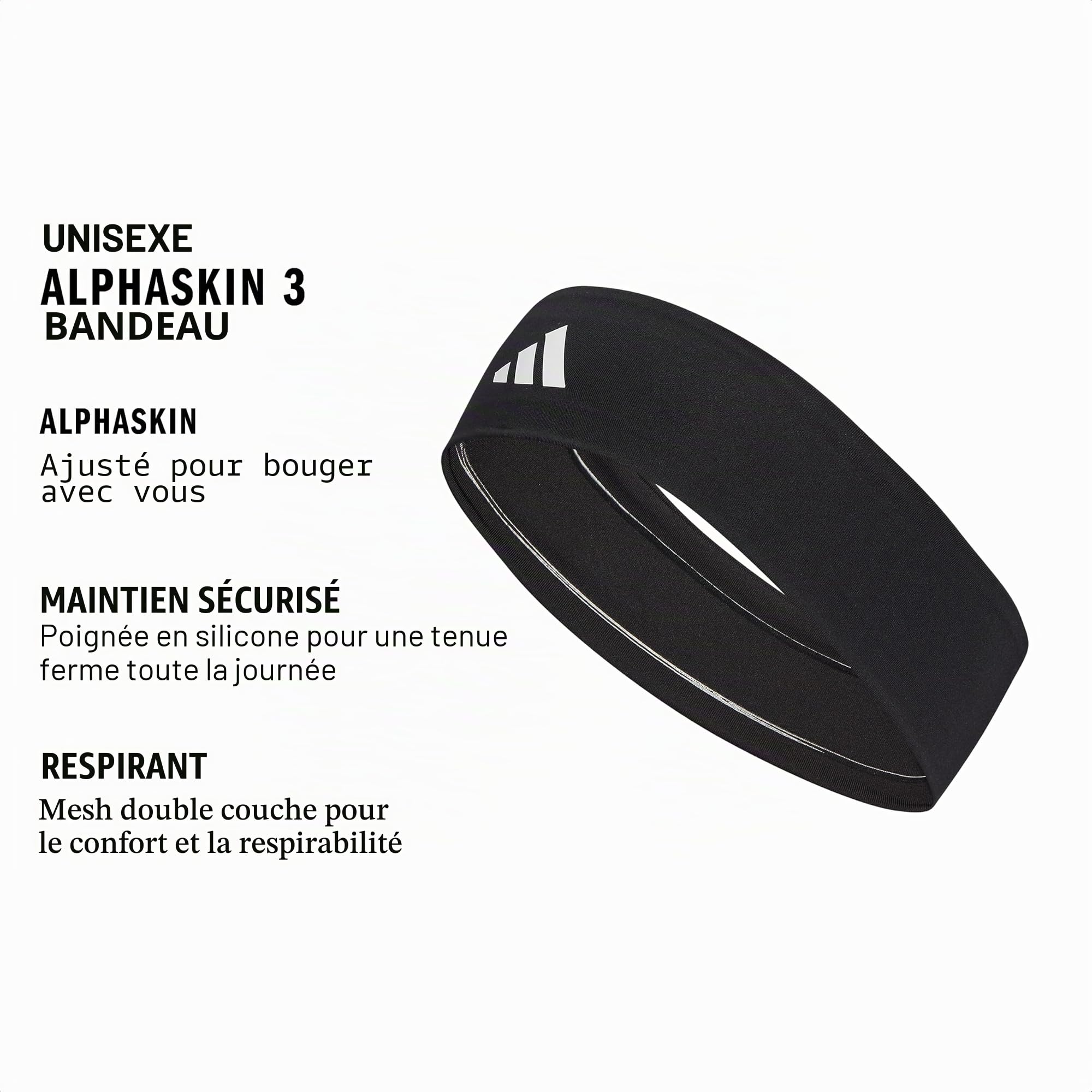 adidas Alphaskin Bandeau élastique, Noir/Blanc, Taille Unique