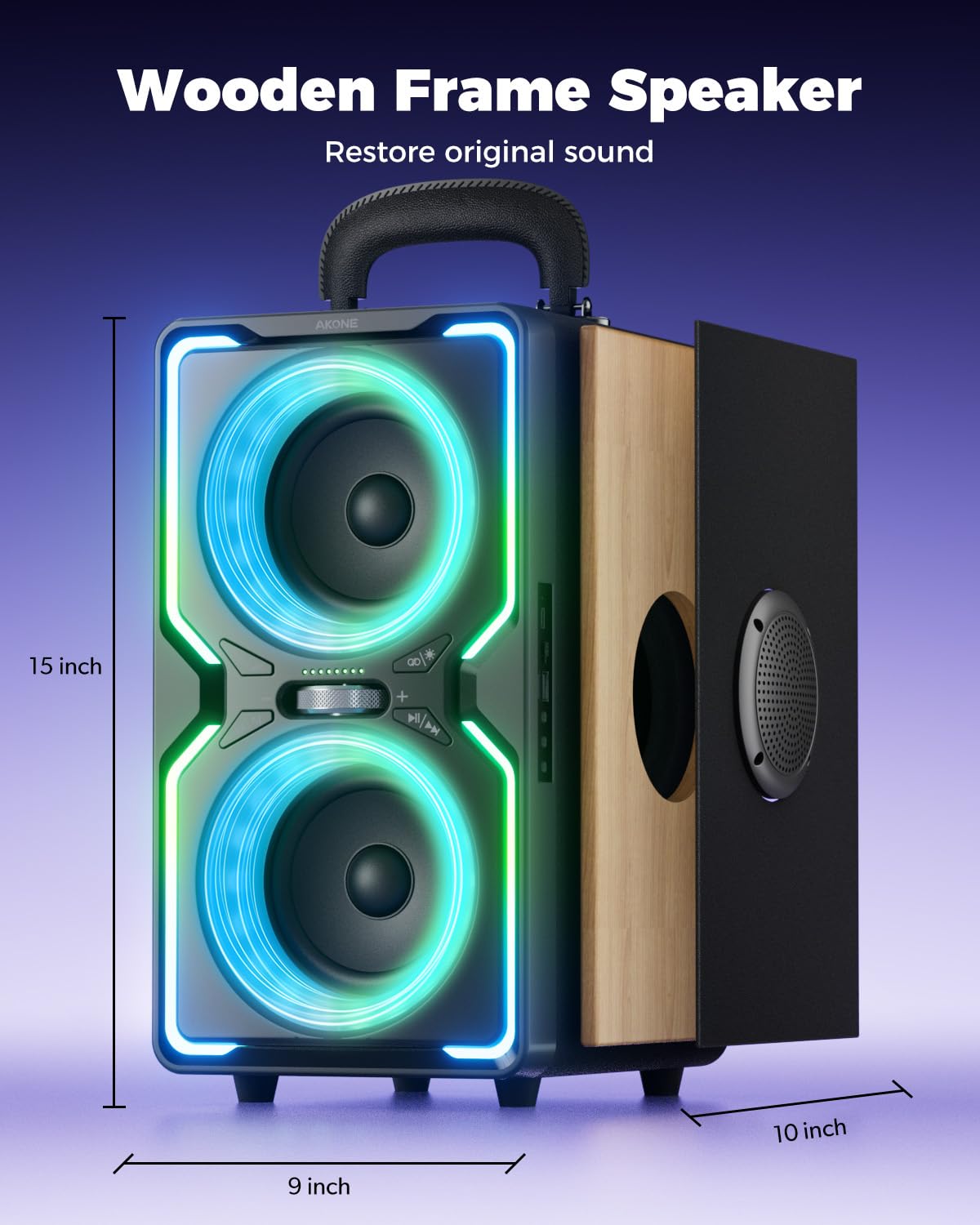 AKONE Party Bluetooth Lautsprecher, 240W Musikbox Bluetooth Groß, Loud Sound Partybox, Natur Super Bass,15H,TWS, Bunte LED-Lichtshow, Soundbox für Party, Camping, Beach, Backyard, Home