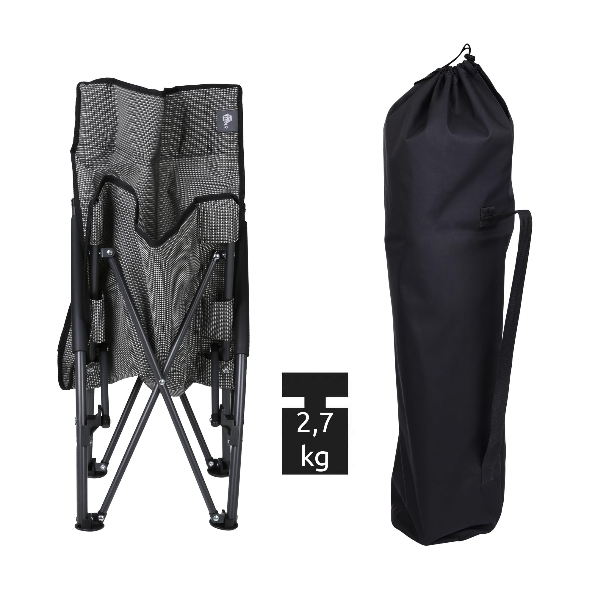 your GEAR Campingstuhl Olbia – Faltbarer Klappstuhl, stabil, durchlässiges Textilene, hohe Rückenlehne, gepolsterte Kopfstütze, ideal für Strand, Angel, Camping