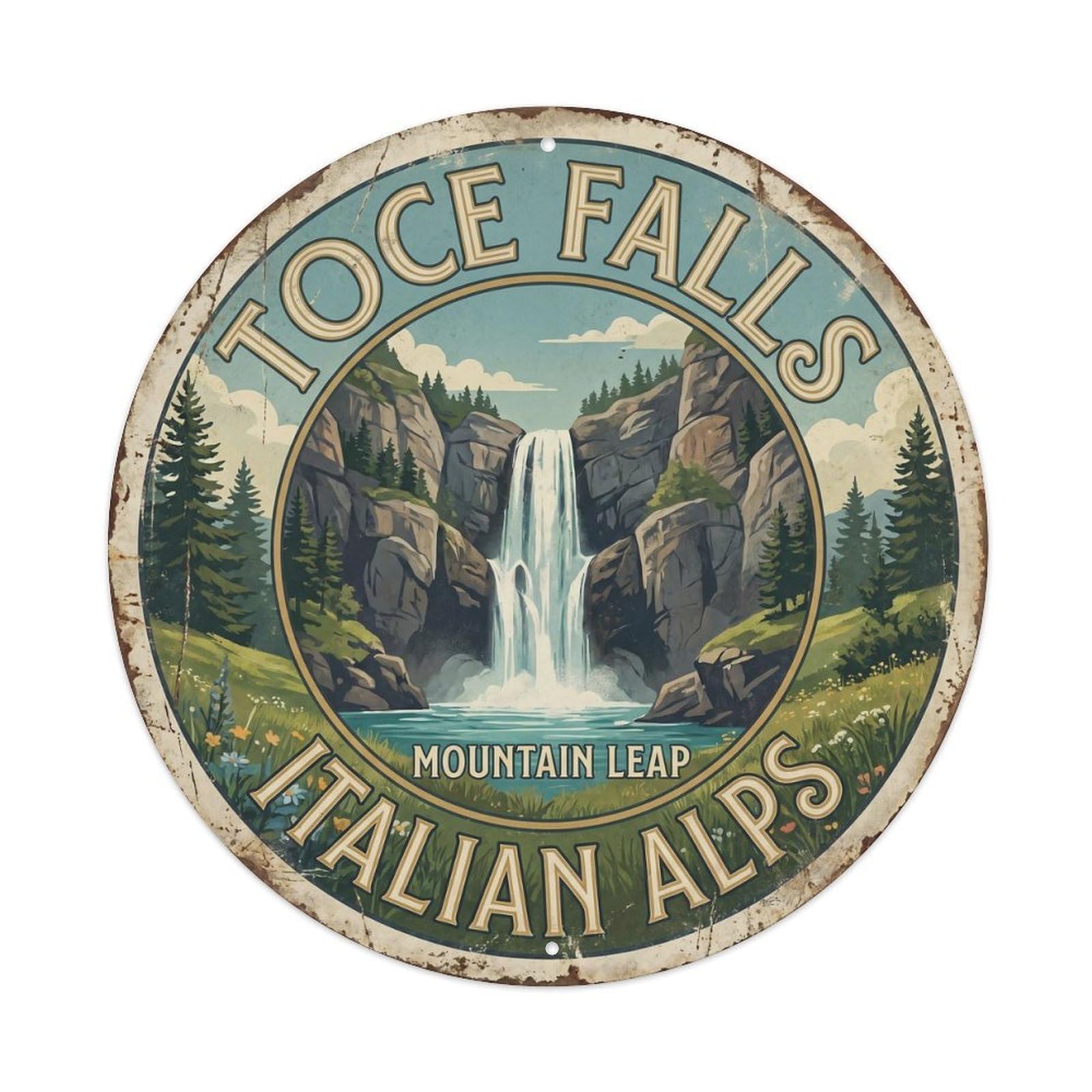 Tgrcjimh Style. Vintage Travel Toce Italy Alps Mountain Metal Tin Sign