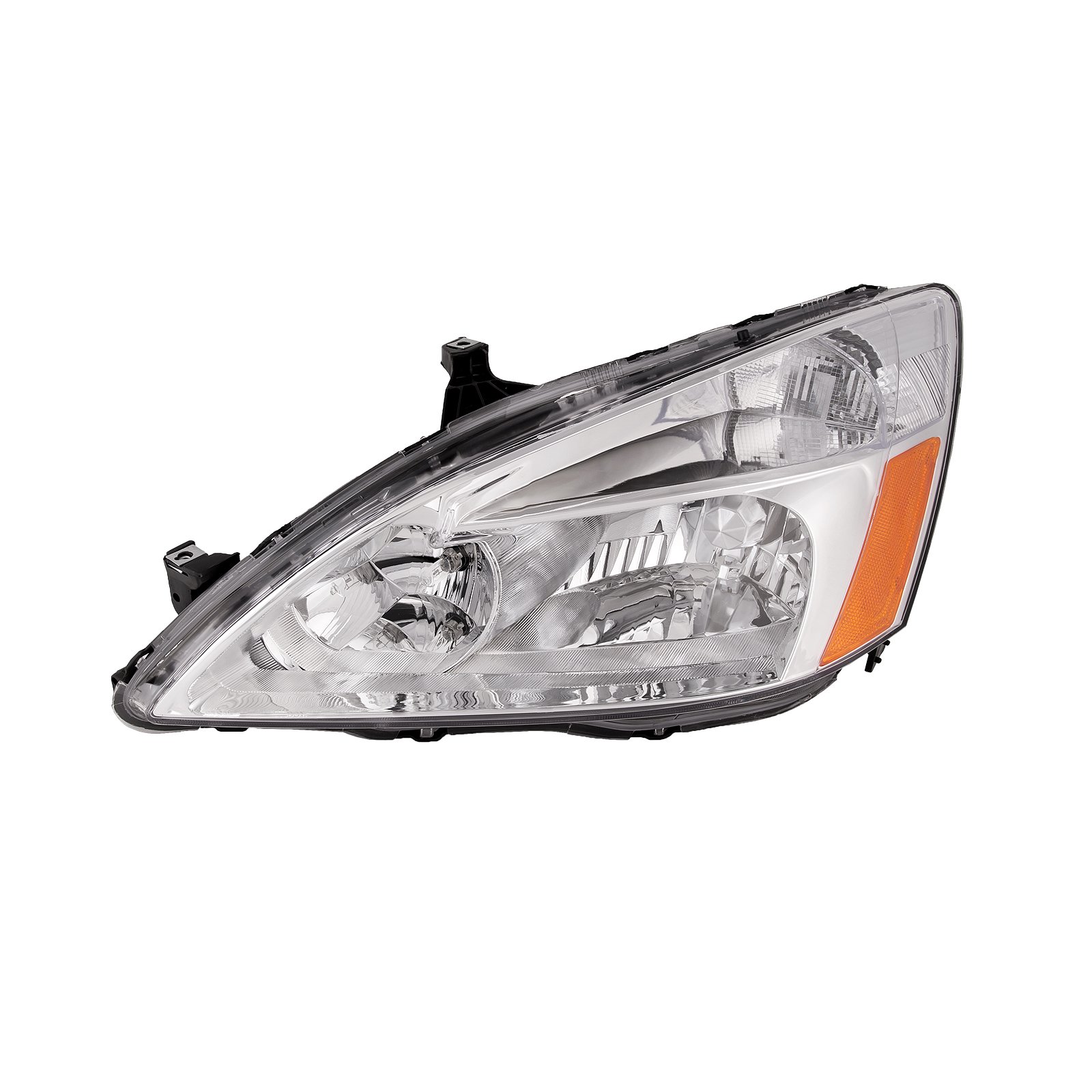 HEADLIGHTSDEPOT Chrome Housing Halogen Headlight with Amber Clear Lens Compatible With Honda Accord 2003-2007 Includes Left Driver Side Headlamp