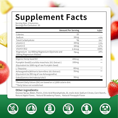 Miniatura 7 de Paquete de 2 gomitas de cáñamo para dormir, relajación, extra fuerte con magnesio y vitaminas, suplemento de extracto de aceite de cáñamo natural de