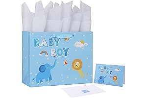 13" Large Blue Baby Shower Gift Bag Set: The Perfect Present for Baby Boys!