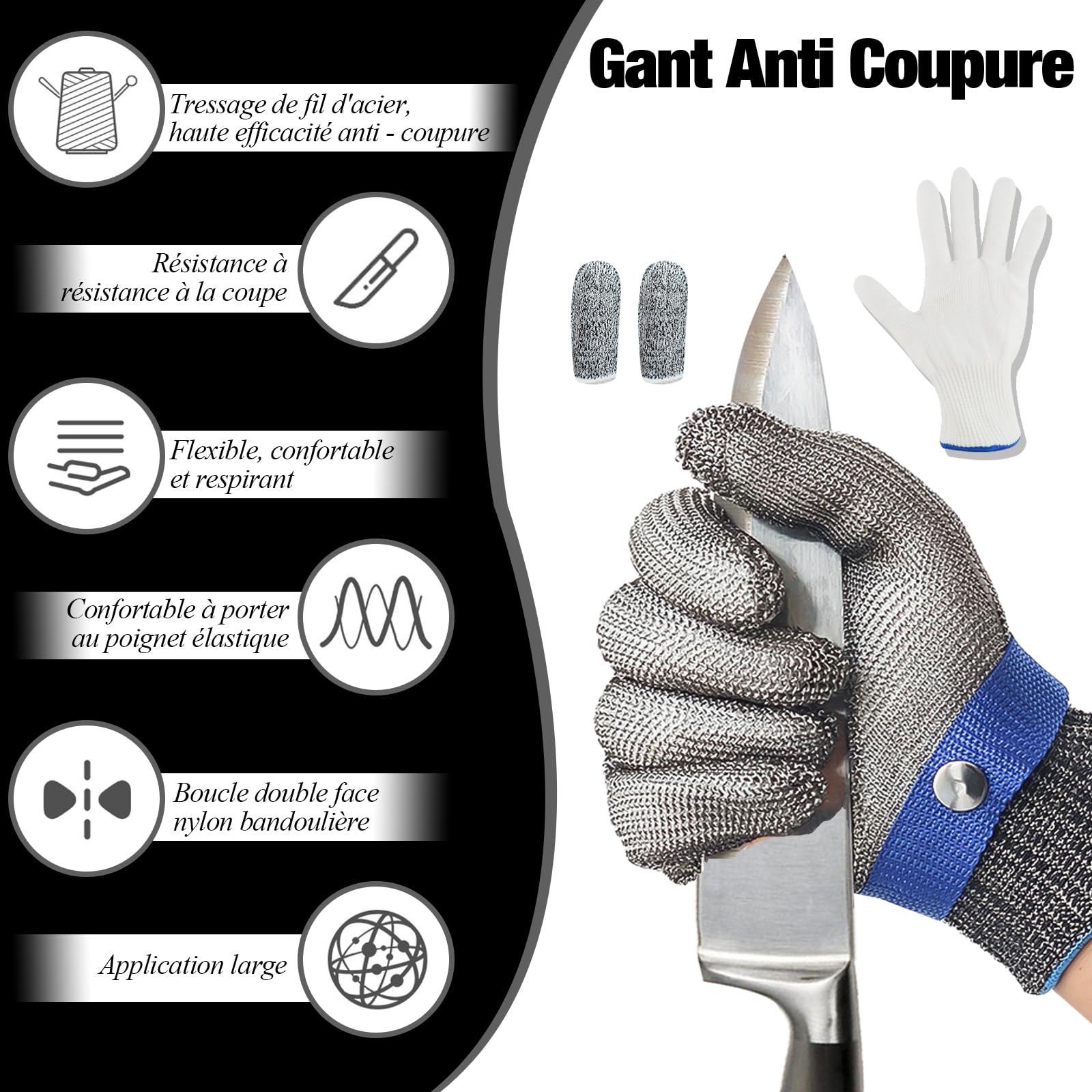 CSPARKV Gant Anti Coupure Cuisine Protection Niveau 9 Gants De Travail