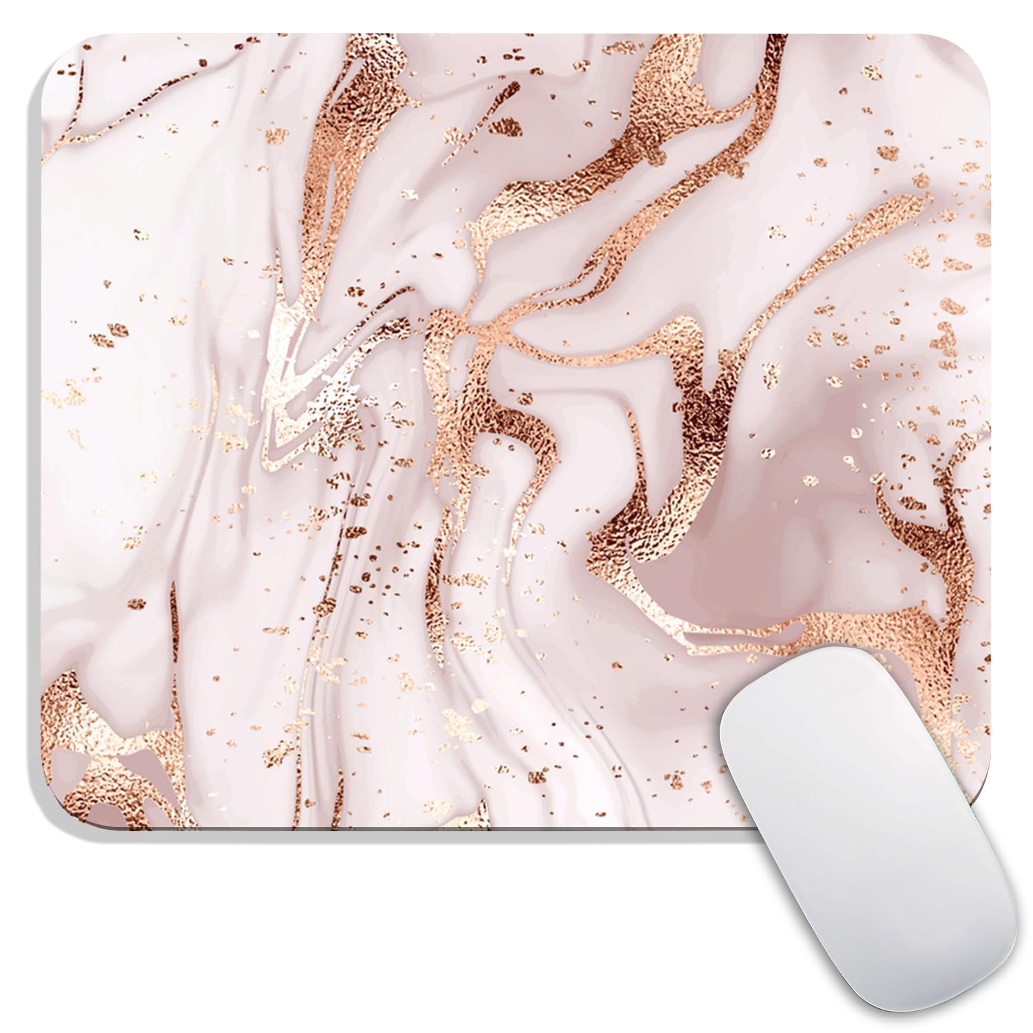 Square Mouse Pad Rose Gold Marble, Personalized Premium-Textured Custom Mouse Mat Design, Washable Mousepad Cloth, Non-Slip Rubber Base Computer Mouse Pads for Wireless Mouse