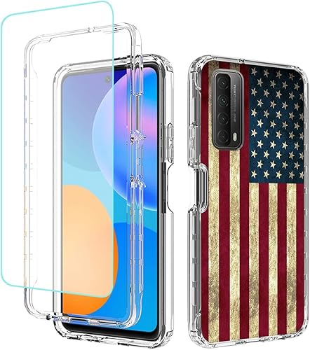 Funda para teléfono P Smart 2021Huawei Y7AEnjoy 20 SE PPA-LX2 con protector de pantalla de vidrio templado, bonito diseño de bandera transparente de