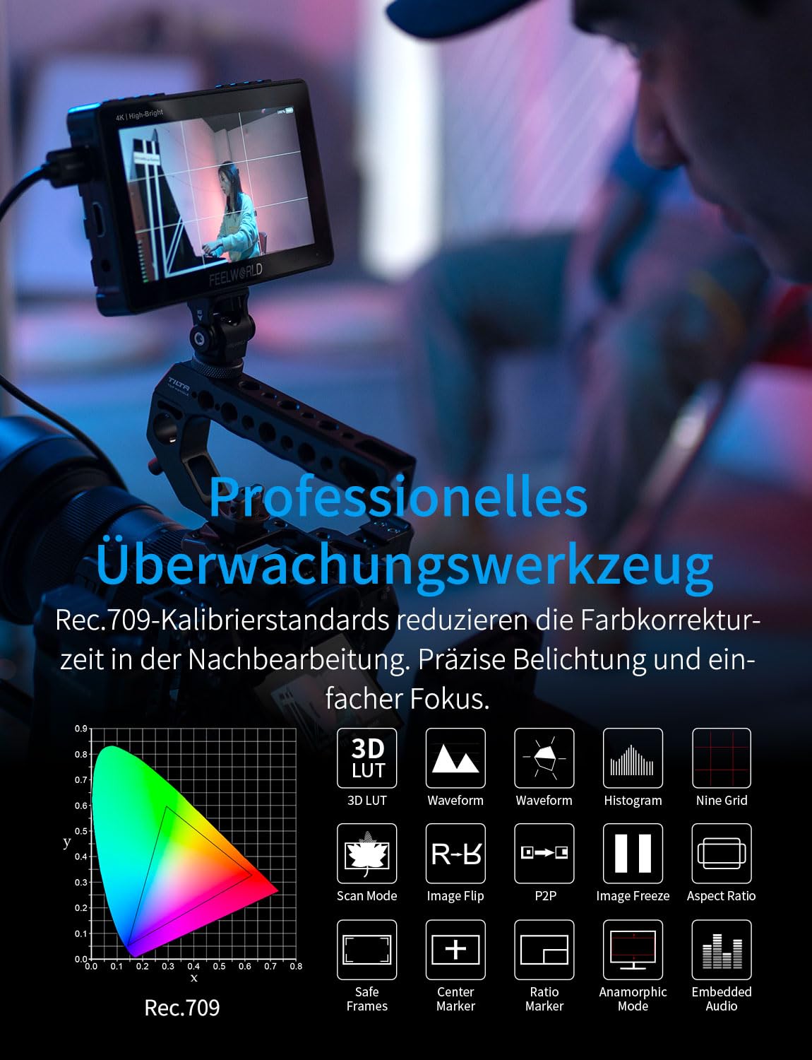 FEELWORLD F5PROX Kamera Field Monitor Touchscreen 1600Nit 5.5 Zoll 4K HDMI DSLR Video Externer Monitor mit F750 Akku Kameratasche Typ-C 3DLUT