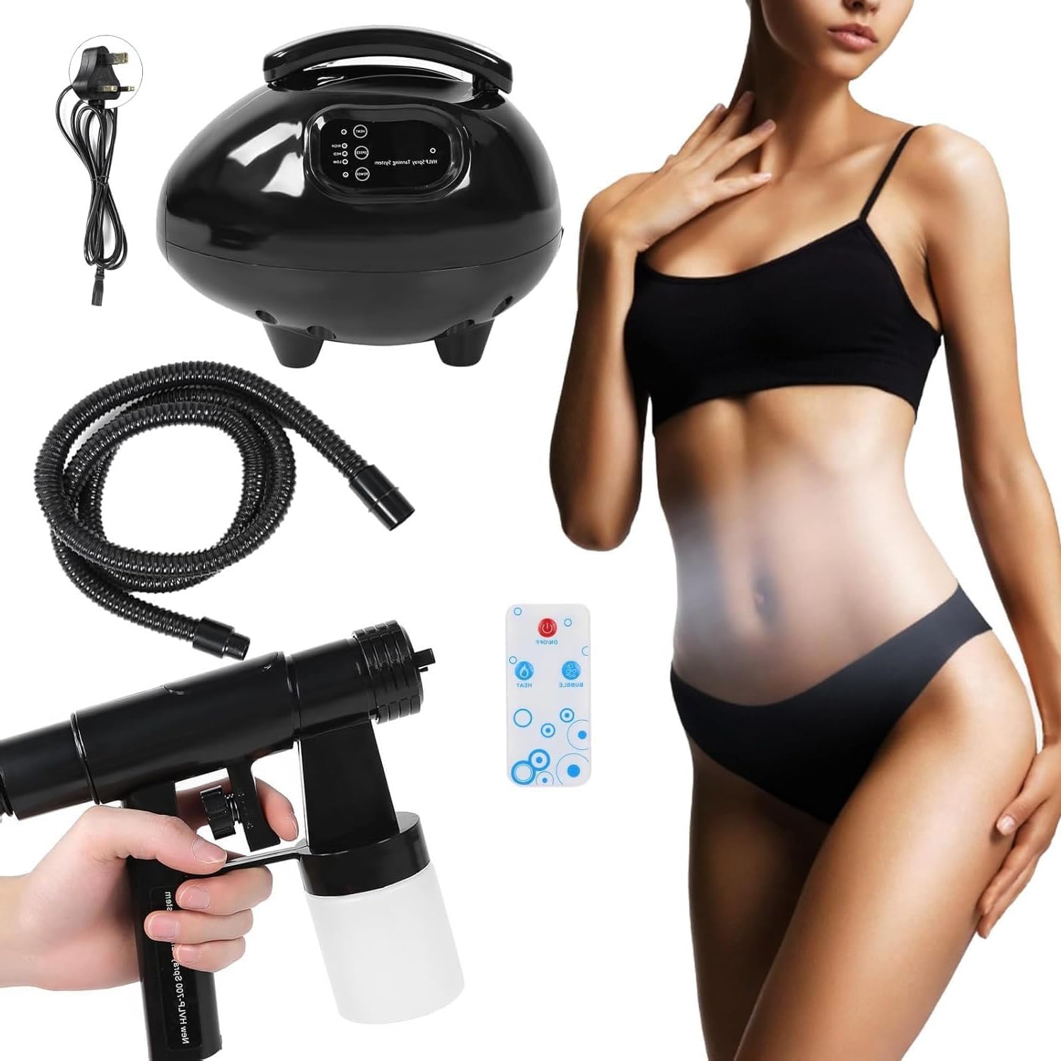Professionelle Sprühbräunungsmaschine mit Airbrush und Schlauch - Fernbedienung, unabhängige Warmluftfunktion, 3-Gang-Einstellung für Heimwerker-Salon