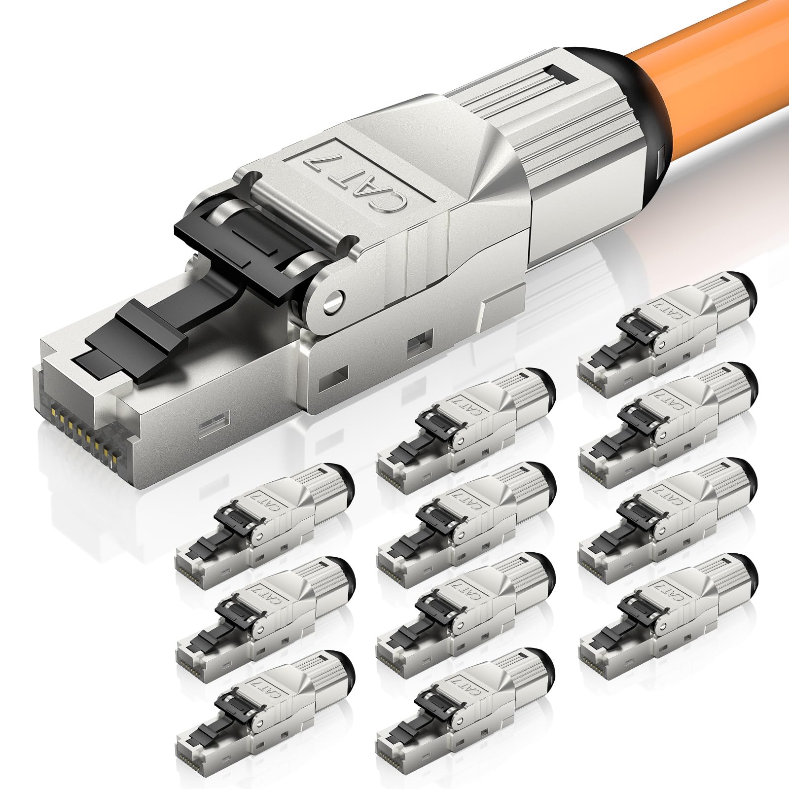Ltemziiy Cat 7 RJ45 Stecker Werkzeuglos, Netzwerkstecker Werkzeuglos POE für Cat7 Cat6A Verlegekabel,10 Gbit/s Geschirmt Lan Stecker Cat 7 Werkzeuglos，Wiederverwendbar, 12 Stück