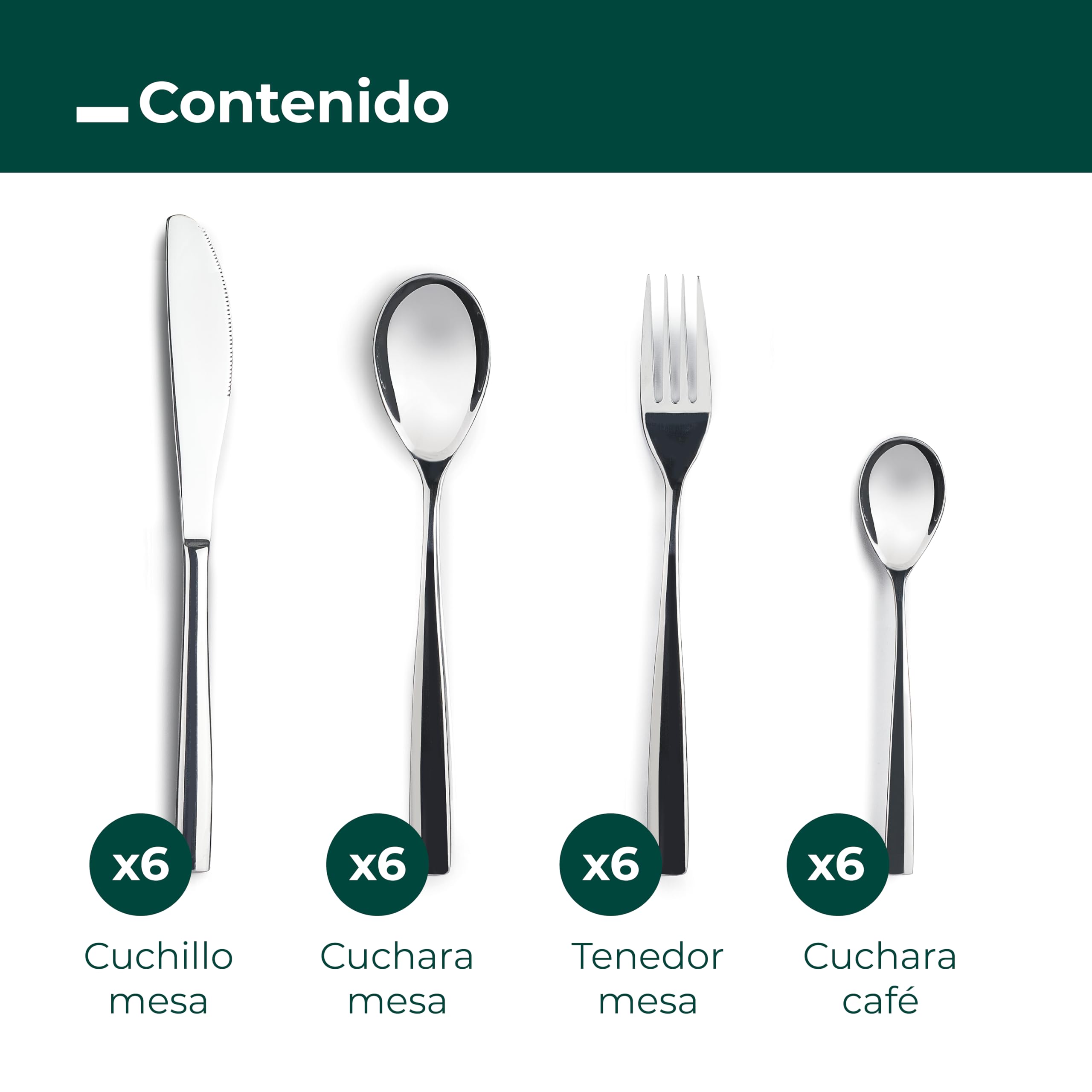 JAY - 16045524 - Juego de Cubiertos para 6 Personas, Pack 24, Acero Inoxidable 18/10, Serie Jaspe, Grosor 3 mm, Cuchara, Tenedor, Cuchillo y Cucharilla Aptos para Lavavajillas, Plateado
