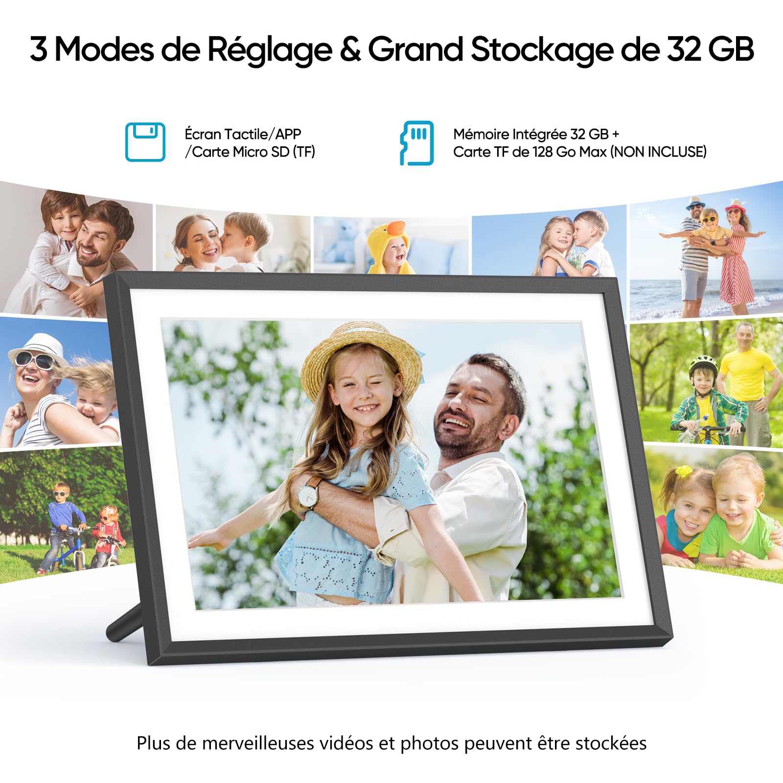 ARZOPA Cadre Photo Numérique 10,1 Pouces HD IPS Écran Tactile Cadre Numérique Photo Connecté WiFi Rotation Auto avec 32GB Partager Photos Vidéos Musique Via Frameo APP Horloge Météo