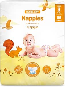 By Amazon Pañales ultra-secos, Talla 3 (4-9 kg), Con canales, Bianco, 86 Unidad (1 Paquetes de 86) - Nueva versión (Anteriormente una marca Mama Bear brand, el mismo producto)