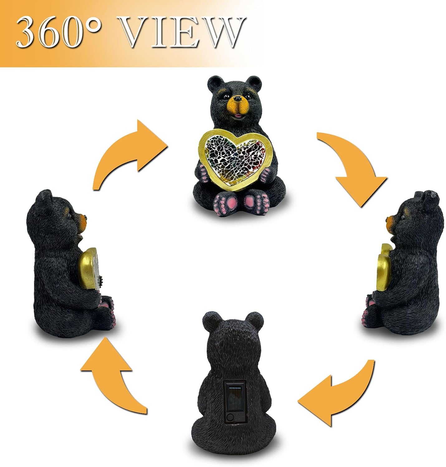 Solar Bear Garden Statues Decor for Outdoor, Black Bear Figurine Lights for Lawn Patio Yard Decoration - Unique Christmas Housewarming Gift for Grandma Wowen Mom - Image 7