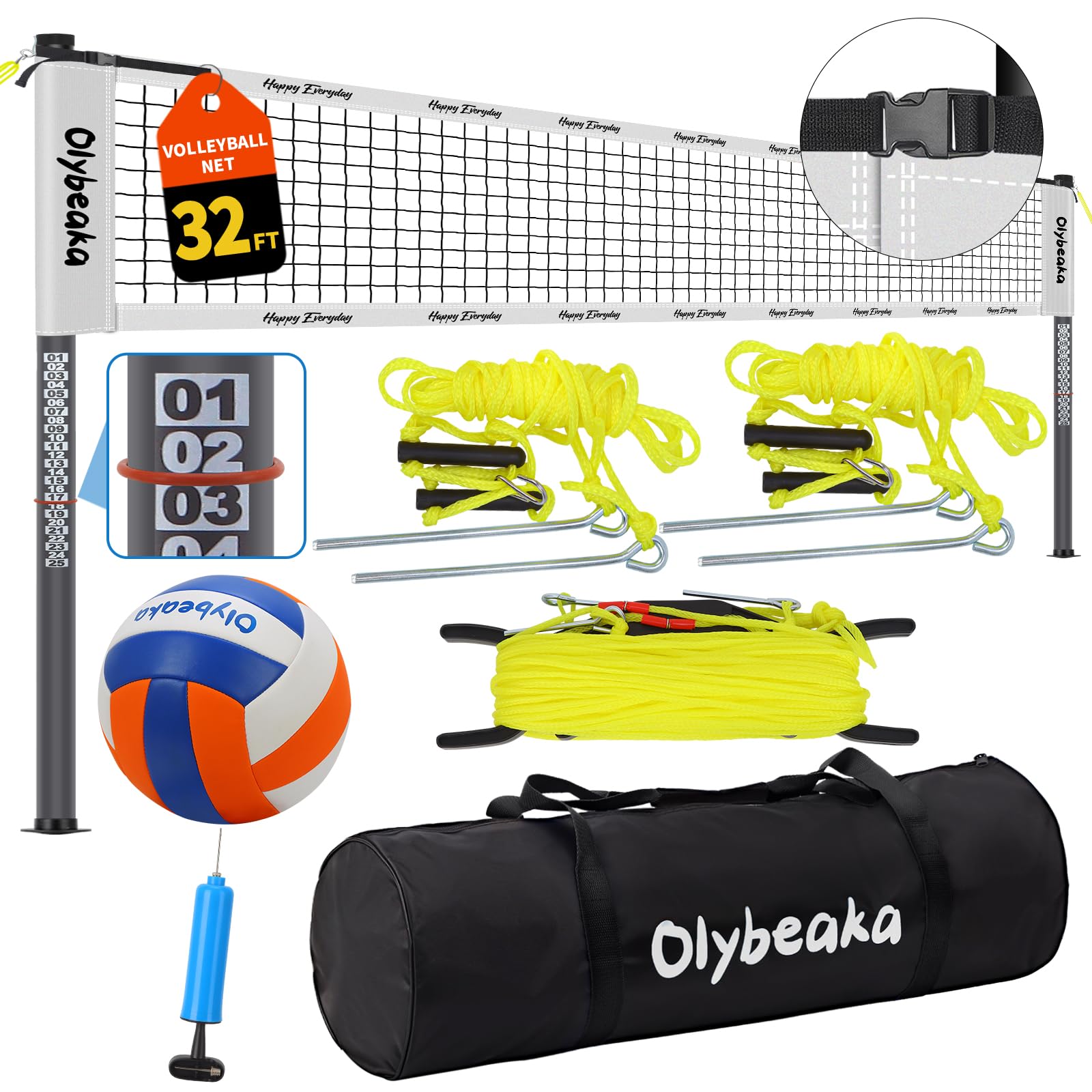 Photo 1 of Olybeaka Portable Volleyball Net Set - 32ft, White