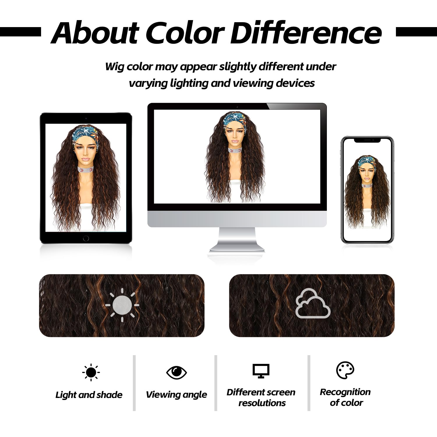 Sapphirewigs Curly Headband Wig Long Brown Synthetic Wigs for Women Loose Water Wave Headband Hair Glueless 150% Density 26 inch