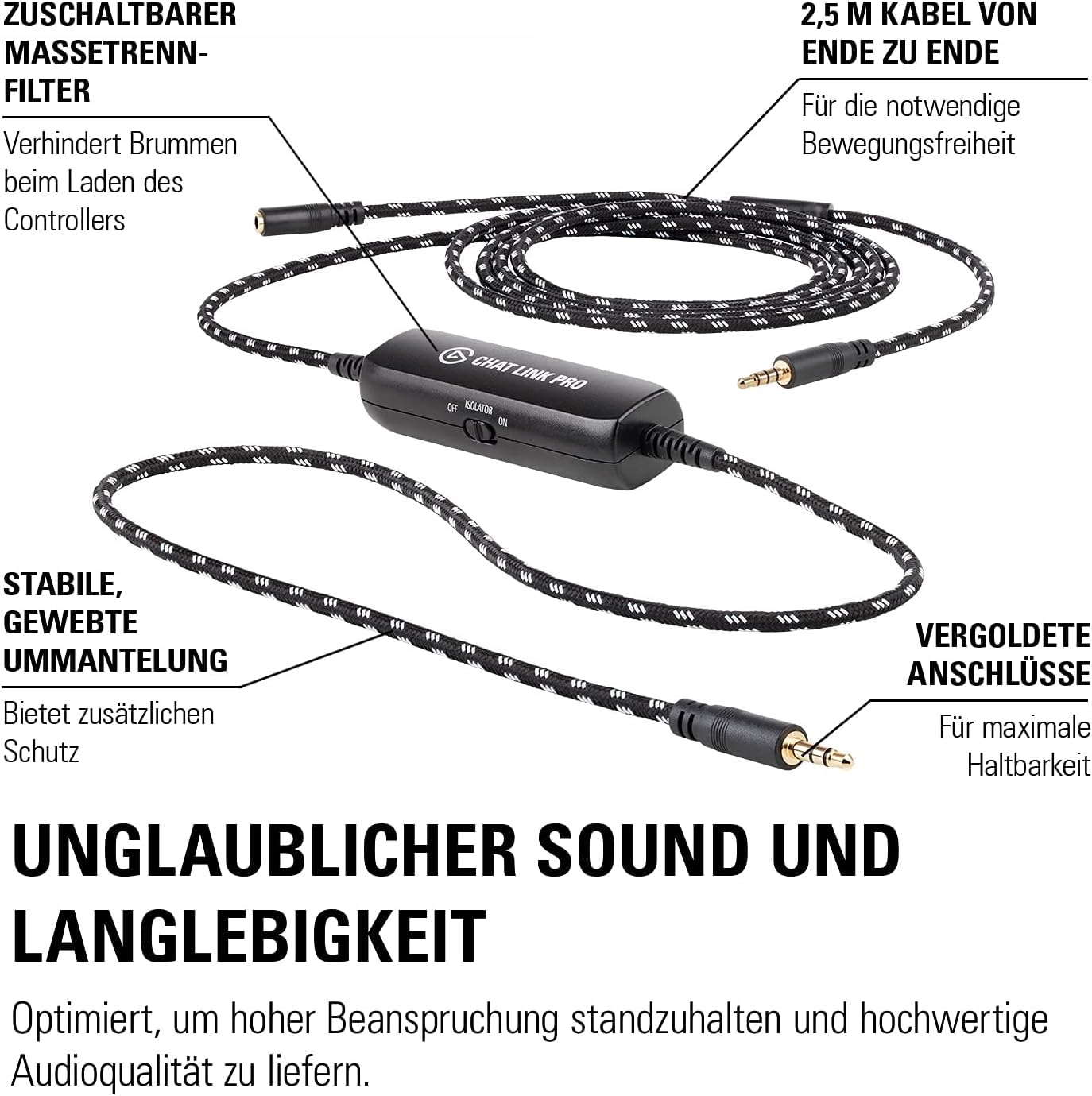 Elgato Chat Link Pro, Audio-Adapter für PS5, PS4, Switch | Erfasst Voice-Chat und Spielsound, extralanges Geflechtkabel, vergoldete Anschlüsse, Brummfilter