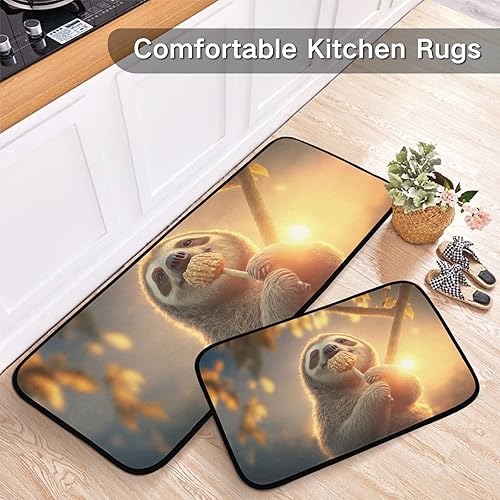 Miniatura 5 de Juego de 2 alfombrillas de cocina con diseño de caramelo de perezoso y acolchadas, absorbentes de agua, antideslizantes, cómodas, para cocina,