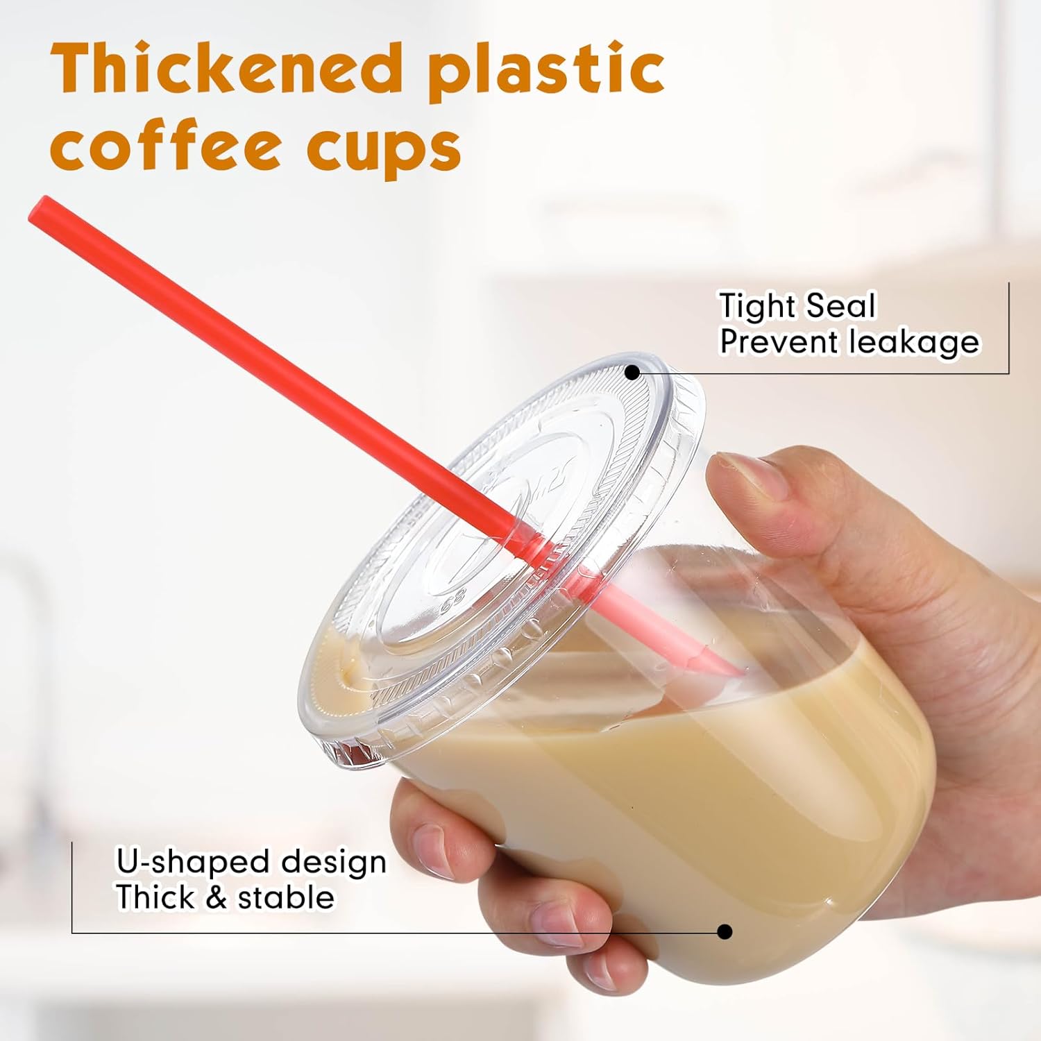 50 Pack Clear Plastic Cups With Flat Lids and Straws Disposable Drinking Cups for Iced Coffee, Cold Drinks, Juice, Smoothies, Milkshakes (12 oz) - Image 4