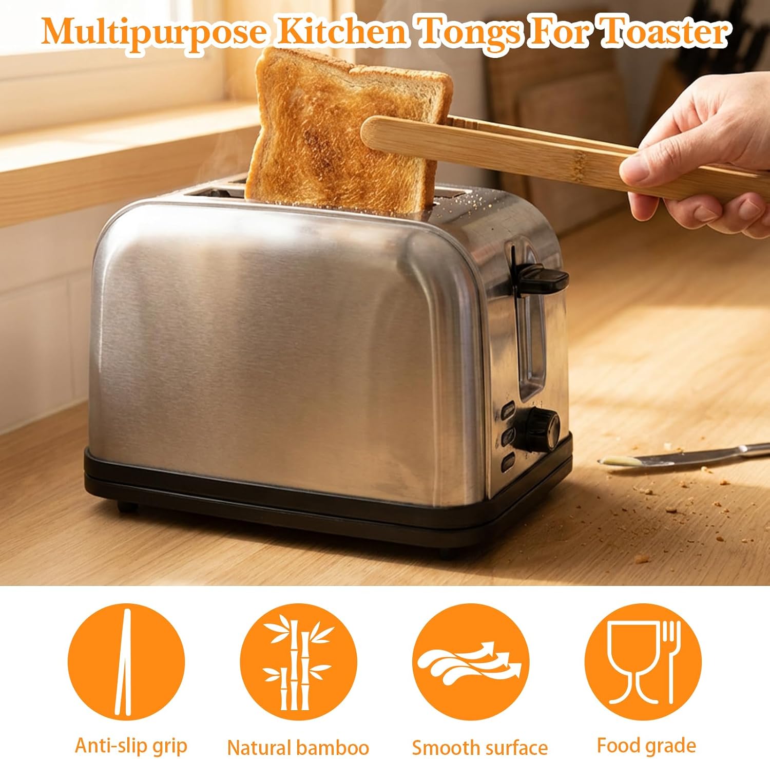 8 Pcs Wood Tongs for Toaster,7 Inch Bamboo Toast Tongs,for Toast