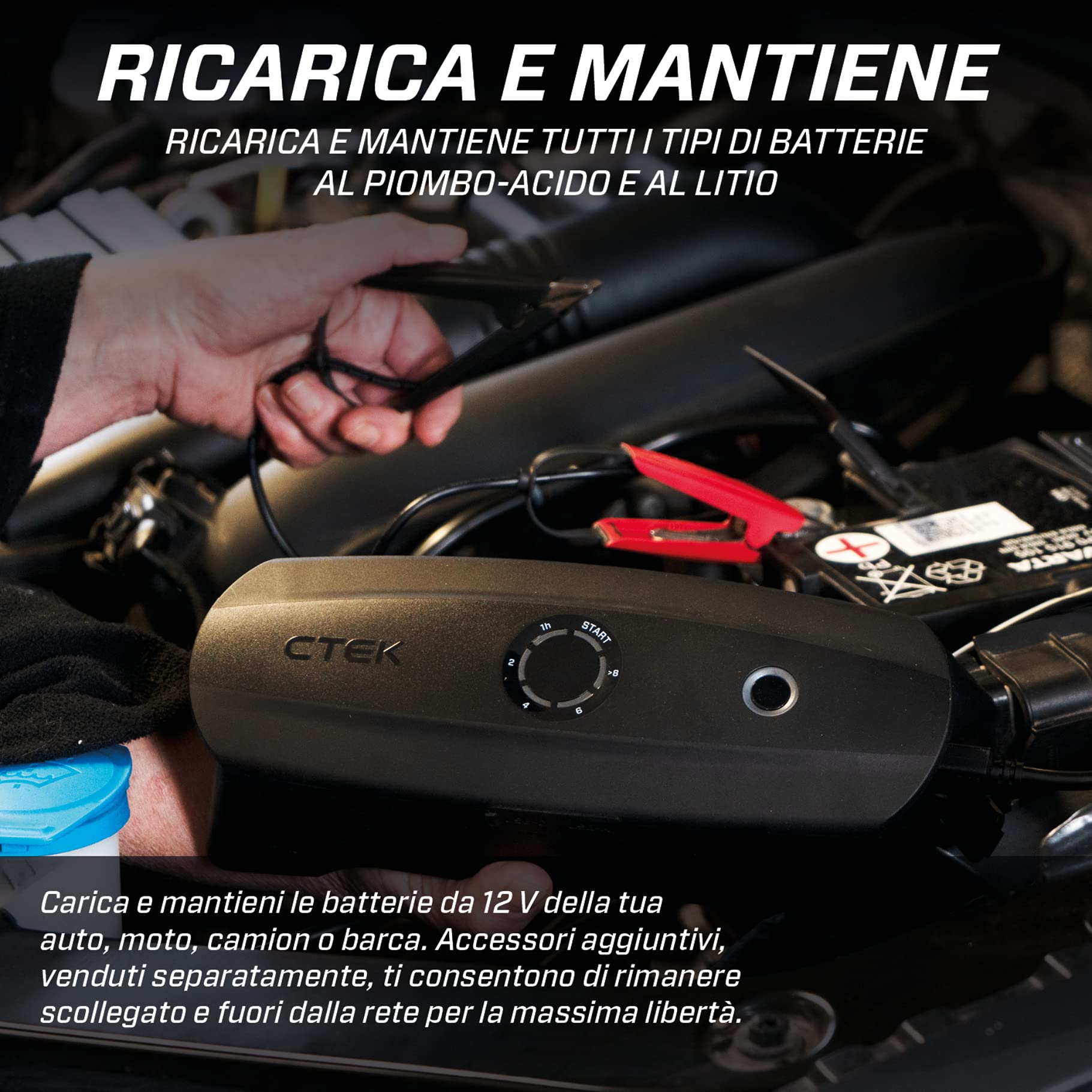 CTEK CS FREE, Avviatore di emergenza alternativo da 12 V, Booster adattivo, Mantenitore di batteria intelligente, Caricabatterie portatile 4 in 1, Caricatore solare per auto, telefono, computer