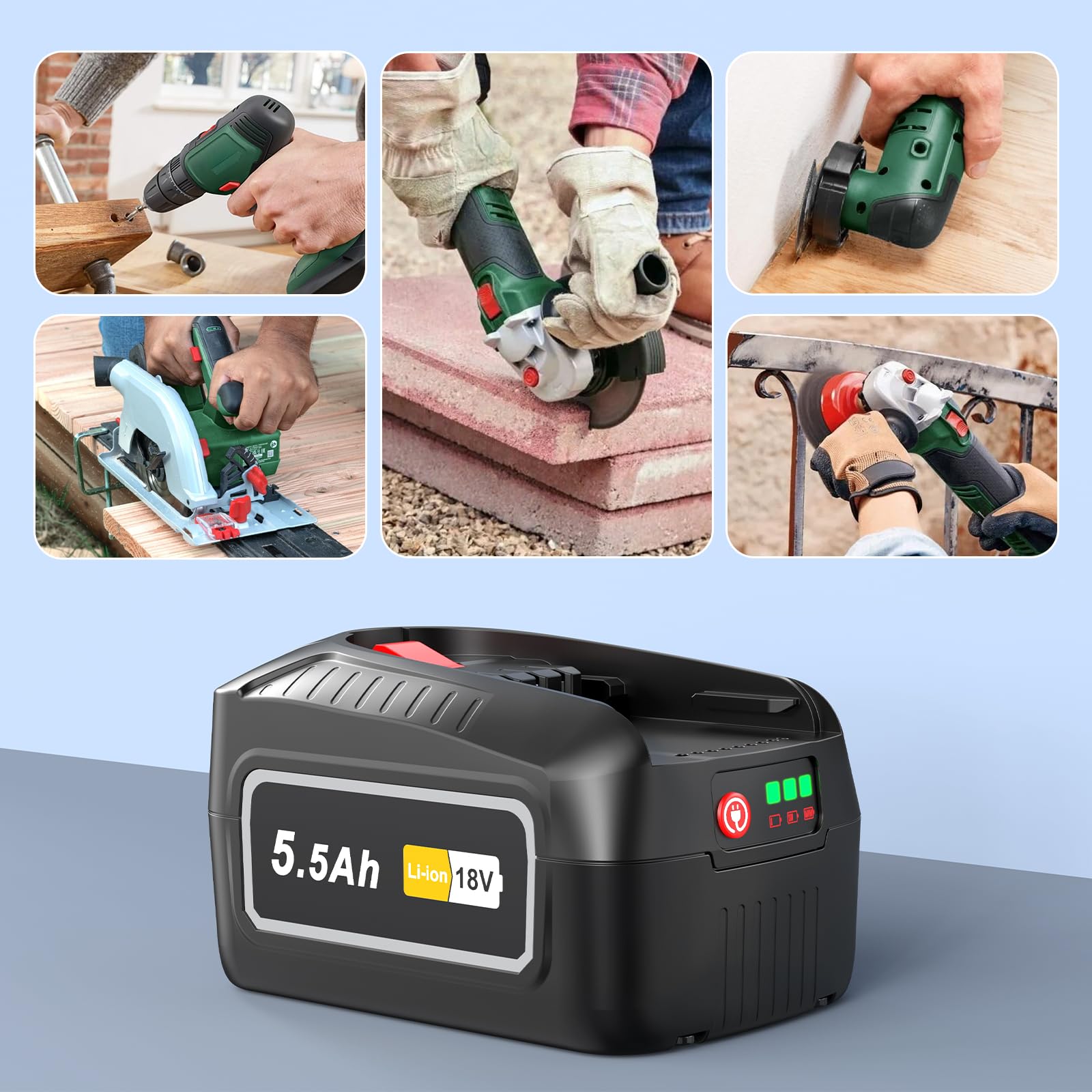 Batterie lithium-ion PBA 18 V 5500 mAh compatible avec les outils électriques Bosch, PBA1860, compatible avec les outils Bosch pour la maison et le jardin 18 V PBA PSB PSR