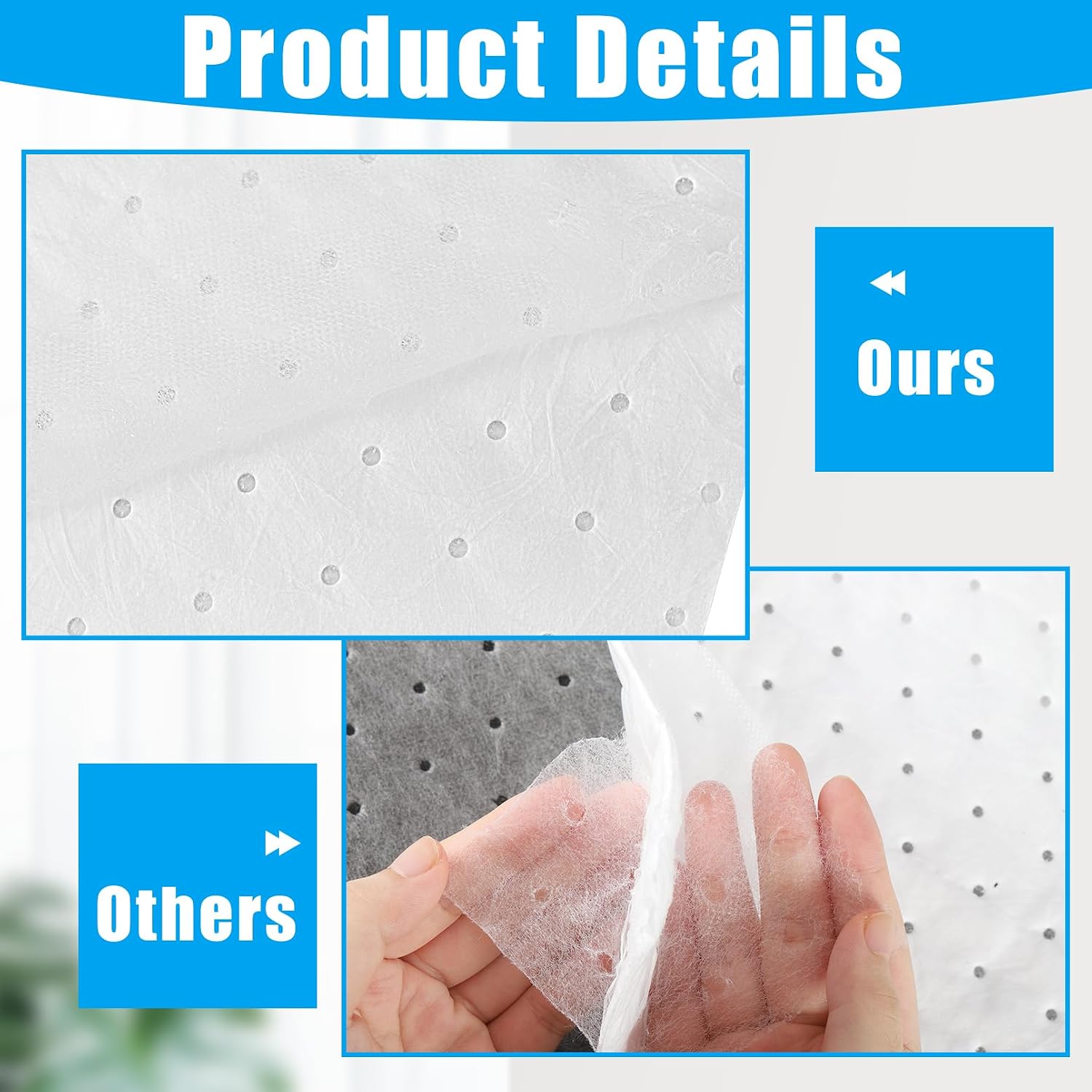 50 Pack Oil Absorbent Pads, 9.8 x 13 Inch Oil Spill Mat, Weight Dimpled Oil Absorbing Sheets, Universal Absorbing Mat, Leak & Spill Cleanup Pads for Home Garage Basement(White)