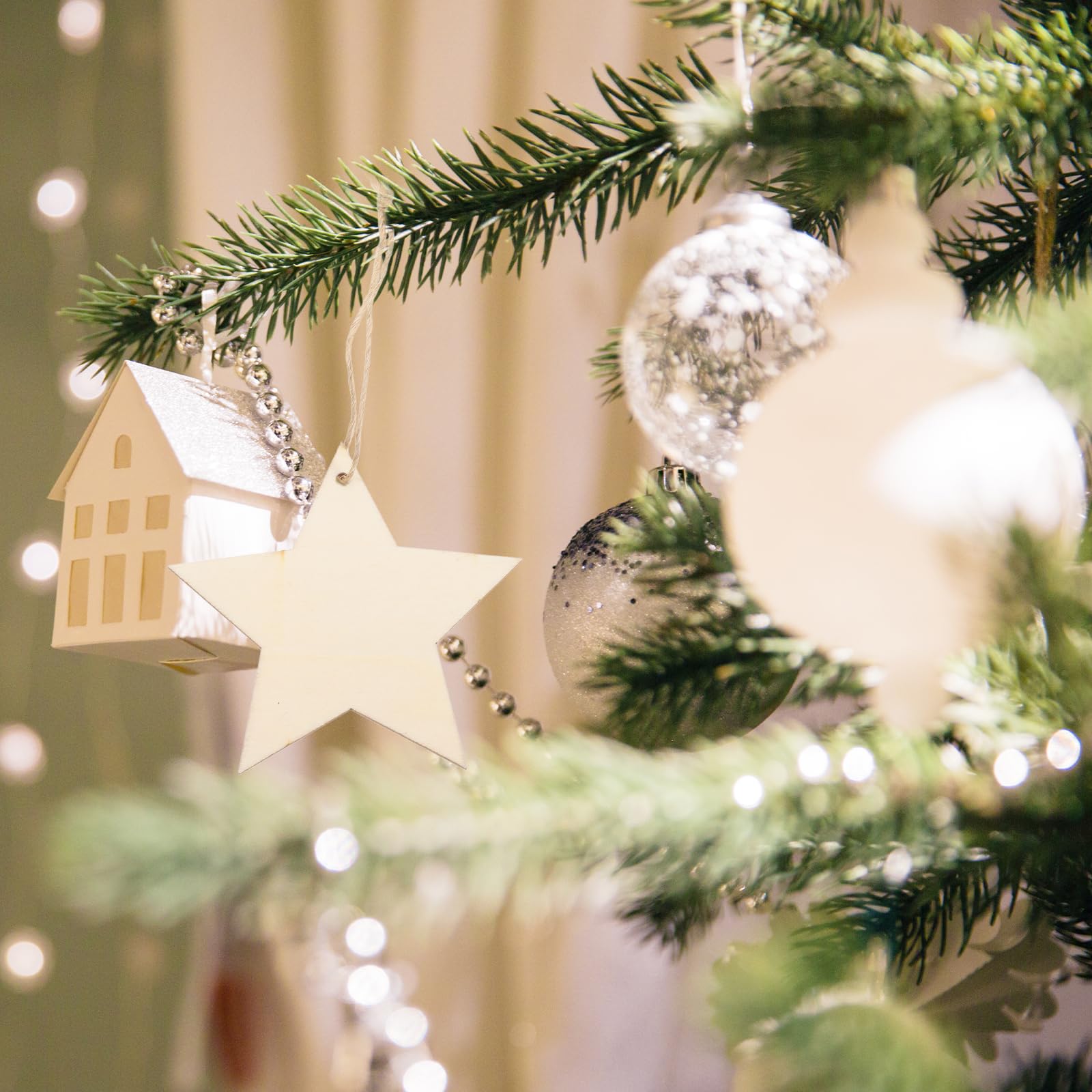 Healifty Wooden Star Pendant Christmas Tree Ornament DIY Hanging Decoration with Jute Rope for Xmas Party and Home Decor 3.35 Inch Pentagram Star - Image 4