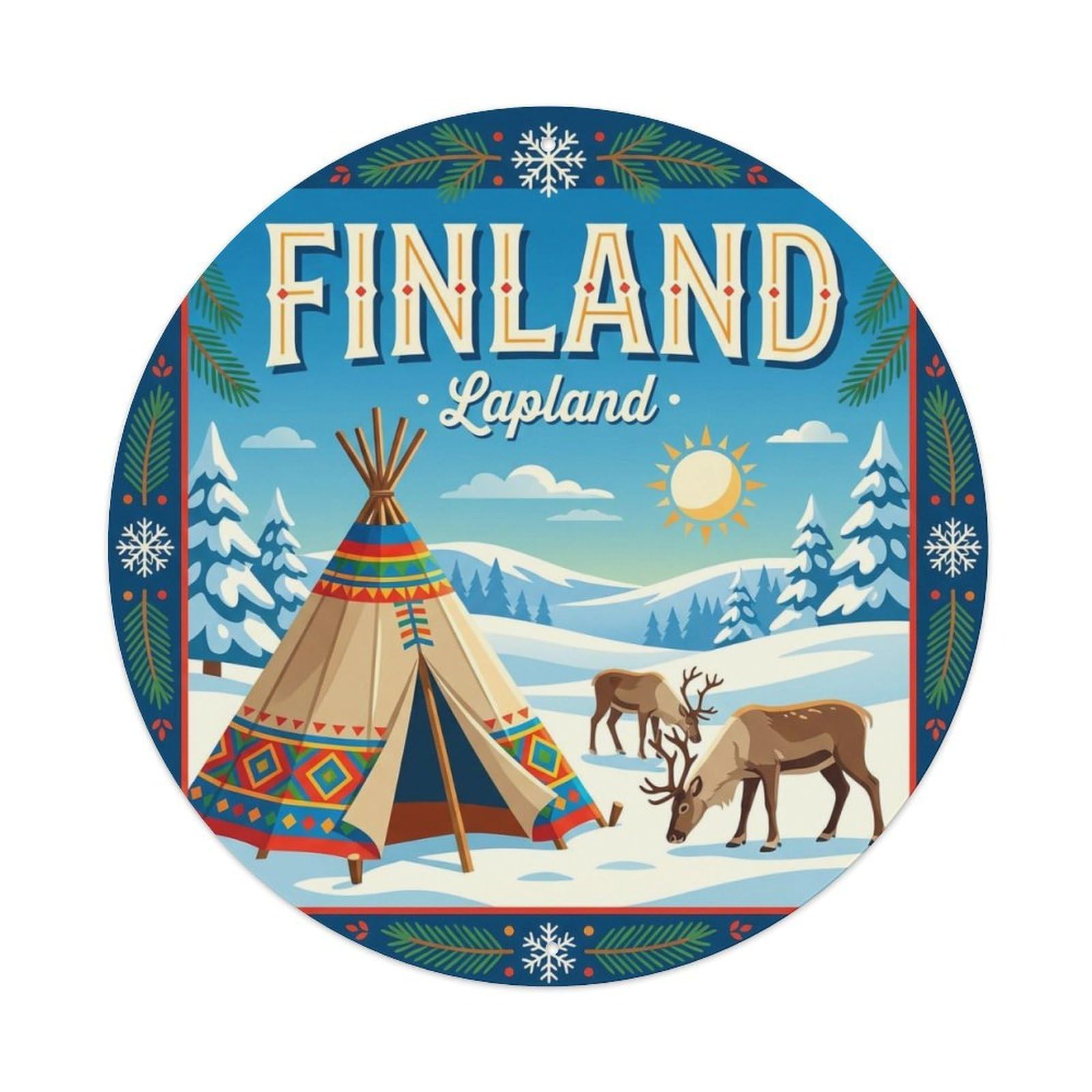 Vintage Travel Finland Enchanting Metal Tin Sign Plaque Wall Decor for Cafe, Club, Garden Round Metal Poster 8x8Inch