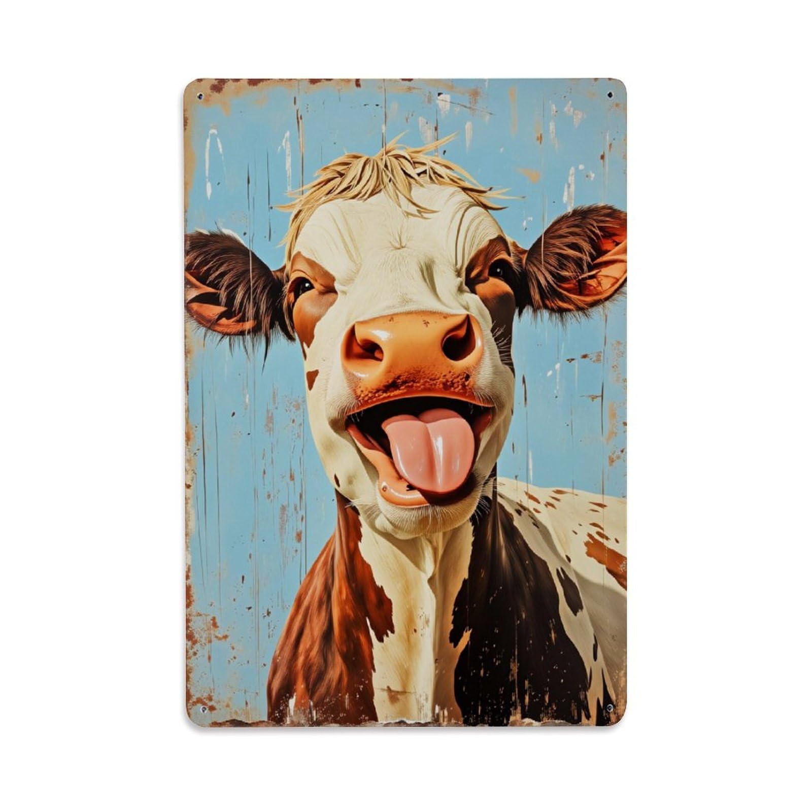 Cow Face With Tongue Out Vintage Tin Sign Retro Metal Wall Decor Metal Poster, Home Bar Garage Farmhouse Cafe Wall Art Decoration 8x12Inches
