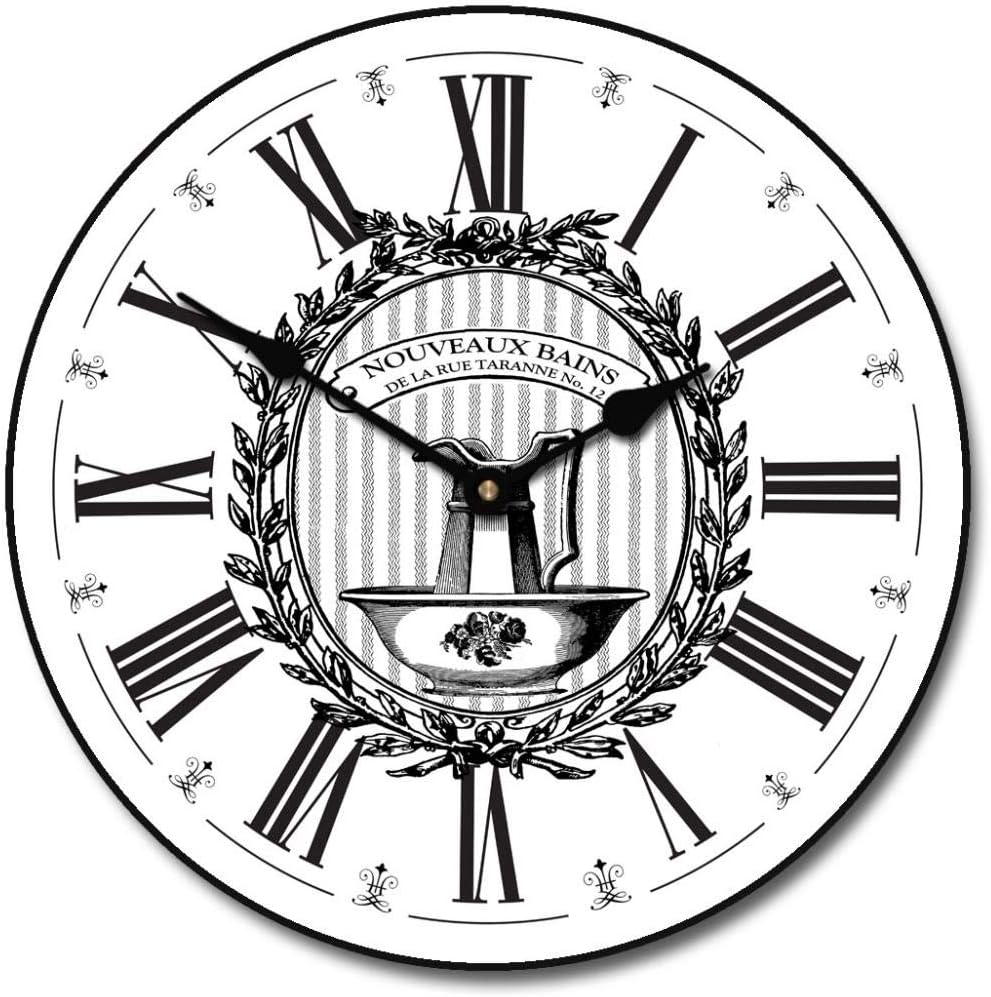 Powder Room White Wall Clock | Ultra Quiet Quartz Mechanism | Hand Made in USA Beautiful Crisp Lasting Color | Comes in 8 Sizes | 18-Inch