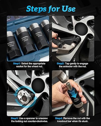 Miniatura 6 de Herramienta de extracción de tuercas de bloqueo - Juego de 6 piezas de extractor de tuercas de llanta profunda, removedor de tuercas de llanta