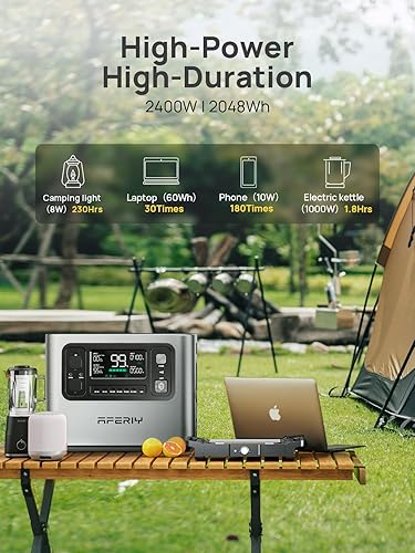 Miniatura 2 de AFERIY Estación de energía portátil P210 de 2400 W (pico de 4800 W), generador de batería LiFePO4 de 2048 Wh con carga de CA de 1100 W y carga solar