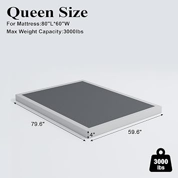 Vehowy 4 Inch Box Spring for Queen Bed,Queen Size Box Spring Only,Heavy Duty Mattress Foundation,Metal Bed Base,Non-Slip,Easy Assembly
