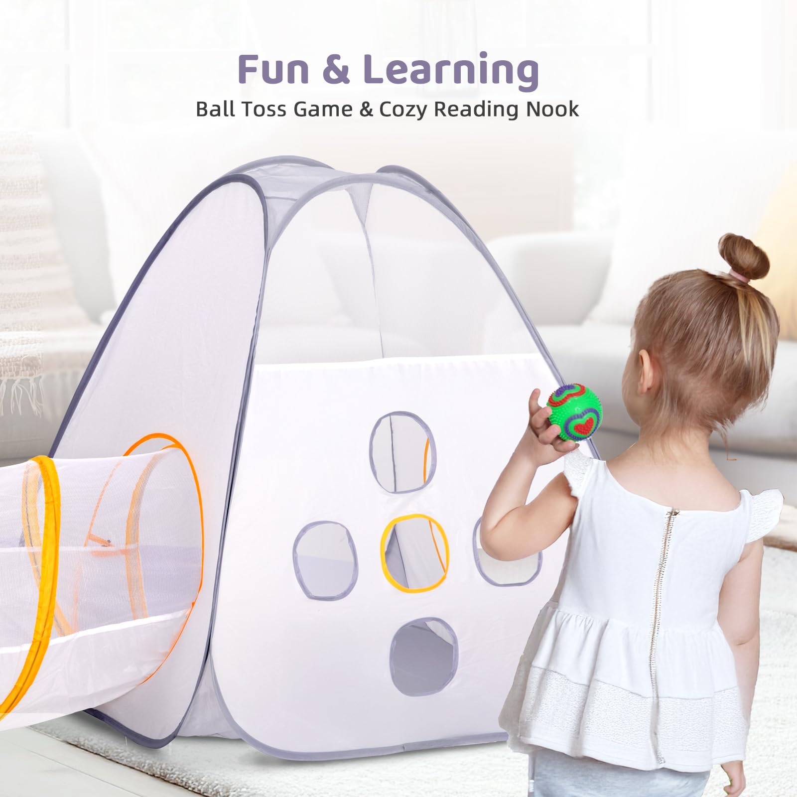 OOOK 5 PCS Play Tent with Tunnel and Ball Pit for Kids, Foldable Pop Up Tents Kids, Indoor & Outdoor Playground with Crawling Toys - Image 5