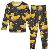 ALAZA Yellow Duck with Stars Black Pajamas Set Snug-fit Long Sleeve Sleepwear&comma;18 M