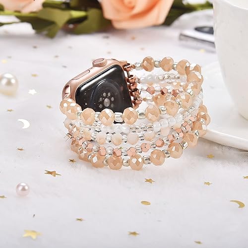 Miniatura 7 de VISOOM Pulsera de cuentas compatible con Apple Watch Band de 1.654 pulgadas1.732 pulgadas1.772 pulgadas, Series 9, 8, 7, SE, Series 654, correa