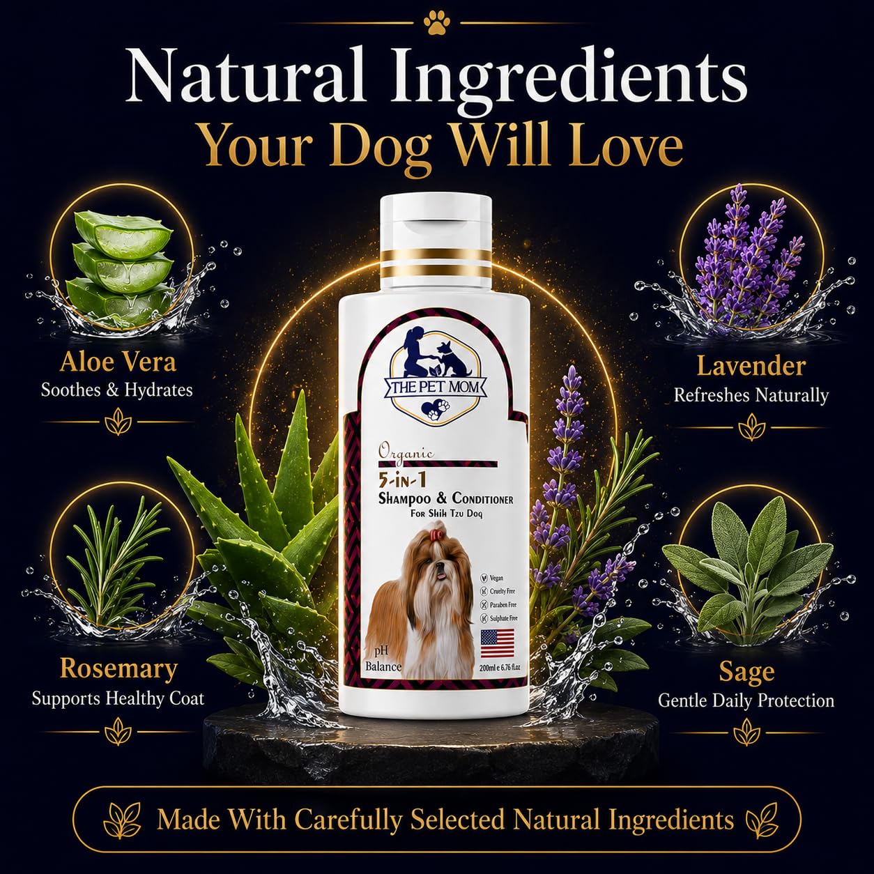 The Pet Mom Organic 5 In 1 Shampoo & Conditioner For Shih Tzu Dog & Puppy | Deep Cleans, Refreshing, Conditions, Anti Itching, Anti Fungal, Bad Odor | Dog Shampoo Conditioner For All Dogs Breed –200ml 2