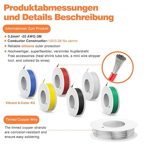 Miniatura 8 de Cable de 20 awg, cable eléctrico de PVC de 20 awg -SCHDRA UL1007 20Gauge Alambres de cobre estañado (6 colores 10 pies cada color) (OD: 0.071 in)