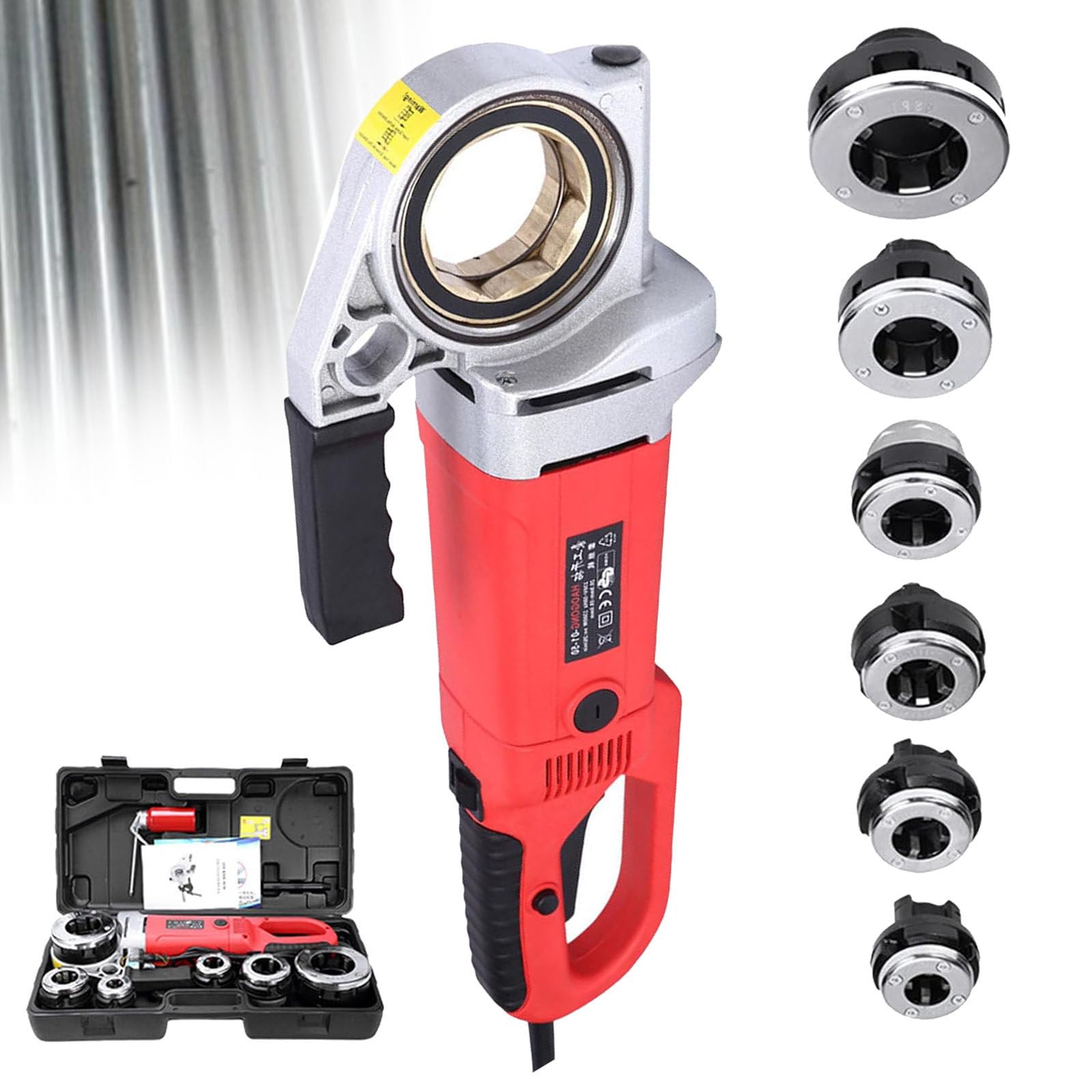 Zestaw Do Gwintowania Rur, Wytrzymała Maszyna Do Gwintowania Rur O Mocy 2300 W,Przenośne Narzędzie Hydrauliczne, Narzędzie Do Gwintowania Rur,Z 6 Szt. Matryc,Z Uchwytem Antypoślizgowym