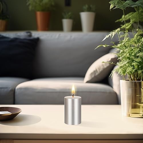 Miniatura 3 de Mega Candles 3 velas redondas de plata sin perfume, velas de cera de primera calidad vertidas a mano de 2 x 3 pulgadas, decoración del hogar,