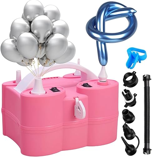 Bomba eléctrica para globos, boquillas dobles de 600 W, bomba de aire 3 en 1 para globos de látex y papel de aluminio, fiestas y decoraciones