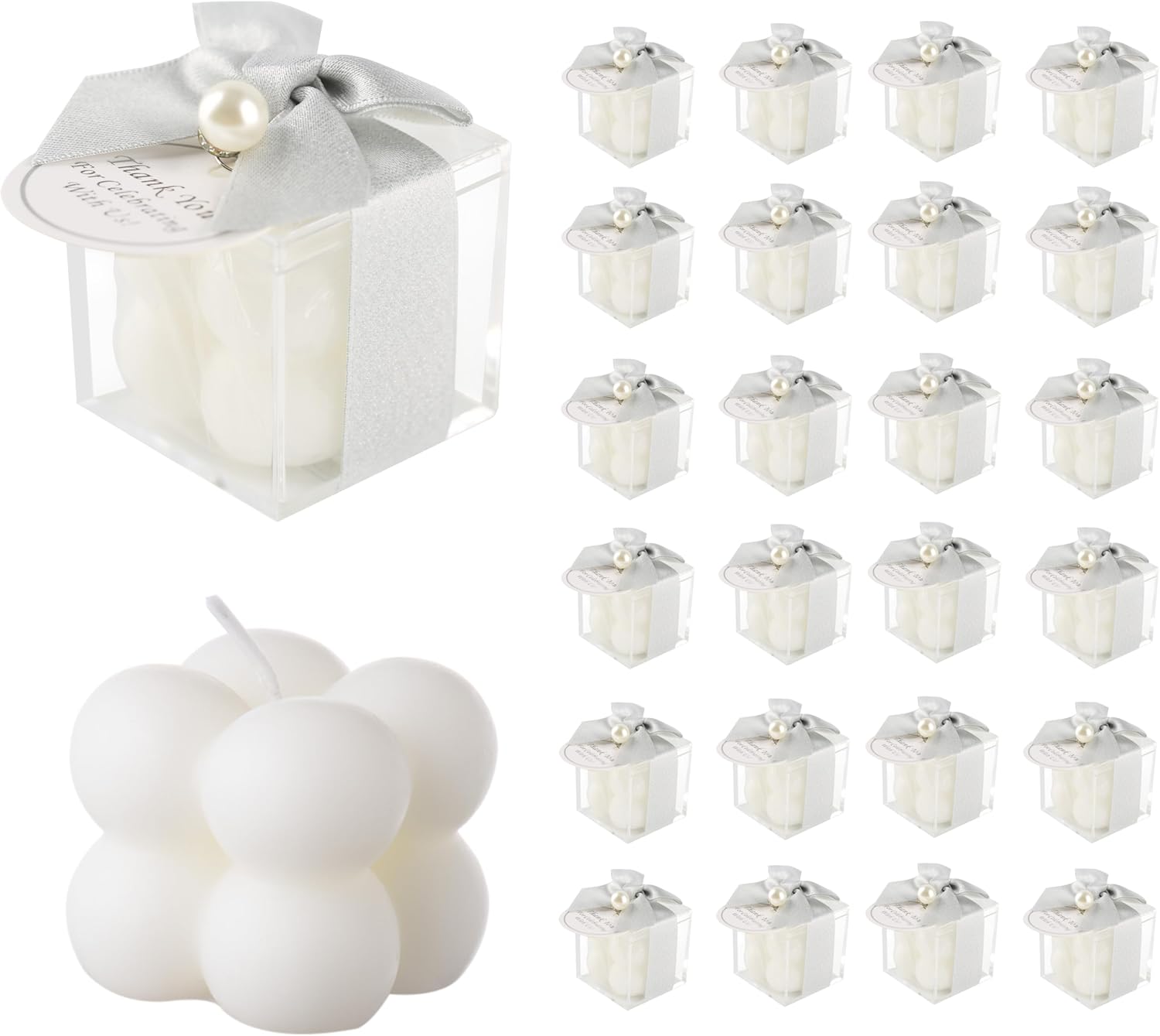 ACITHGL 30 Sets Fully Assembled Small Bubble Candle Party Favors for Guests Bulk Bridal Showers Favors Candles with Stylish Ribbons Thank You Cards Gifts (Gold)