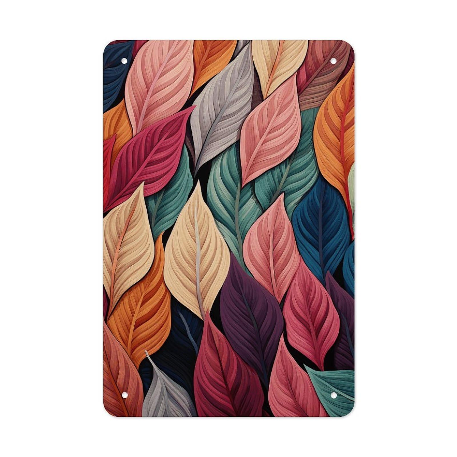 QMNLKH Multicolor Leaves Plaques for Wall Decor, Personalized Metal Tin Sign for Home, Multifunctional Poster for Office, Fashion Painting for Hallway, Wall Art Pictures, 7.9x11.8Inch